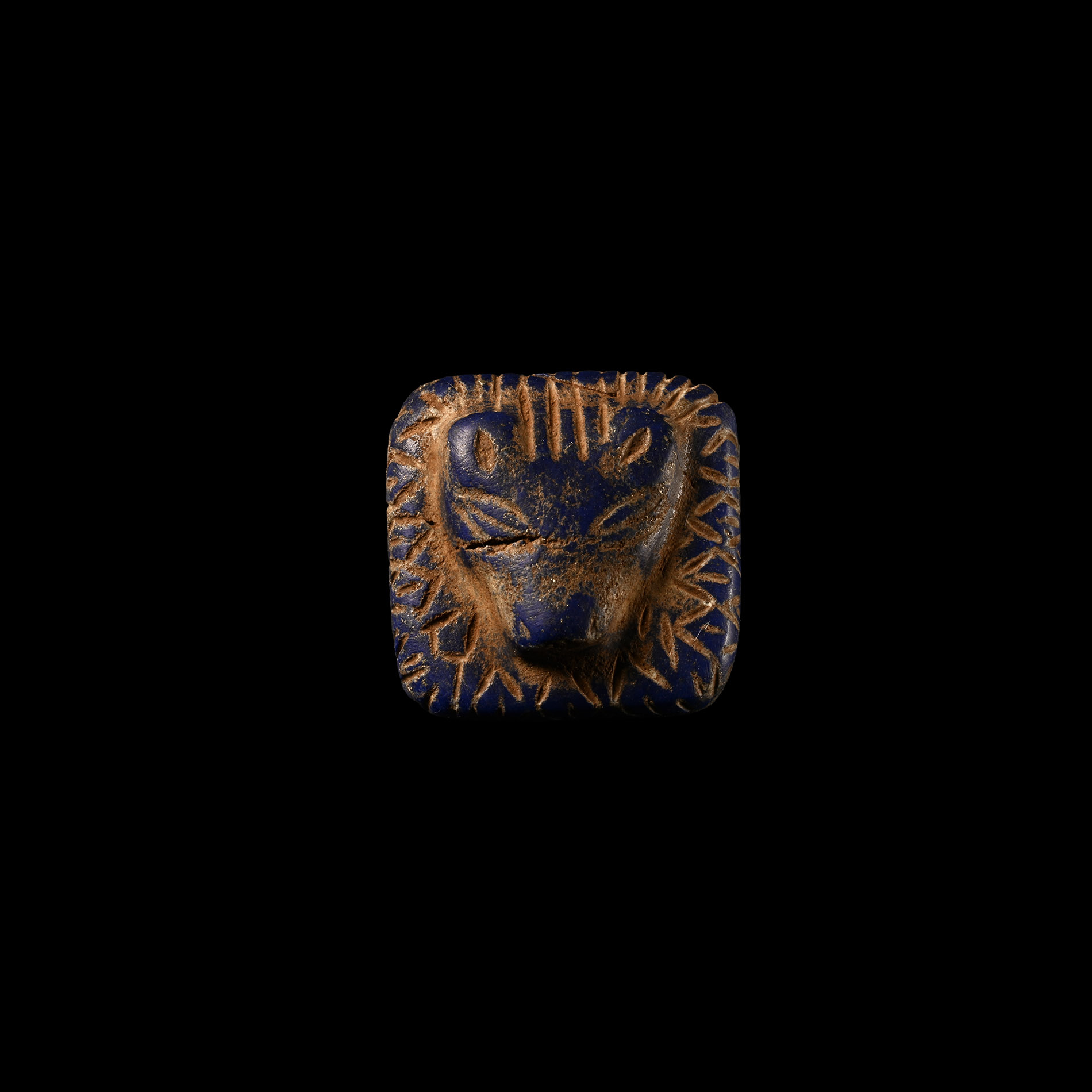 Western Asiatic Lapis Lazuli Animal Face Plaque