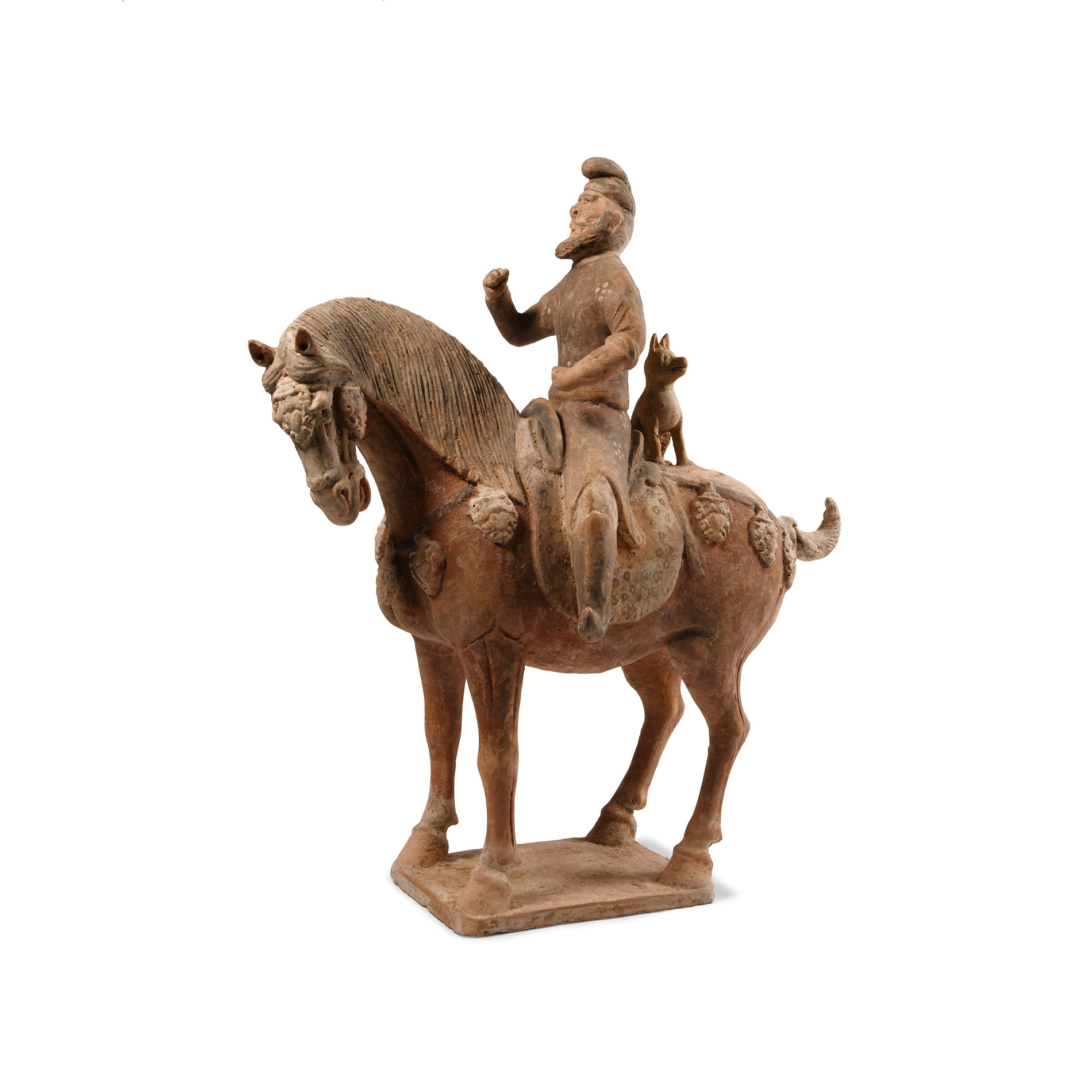 Chinese Tang Ceramic Horse and Rider with Dog