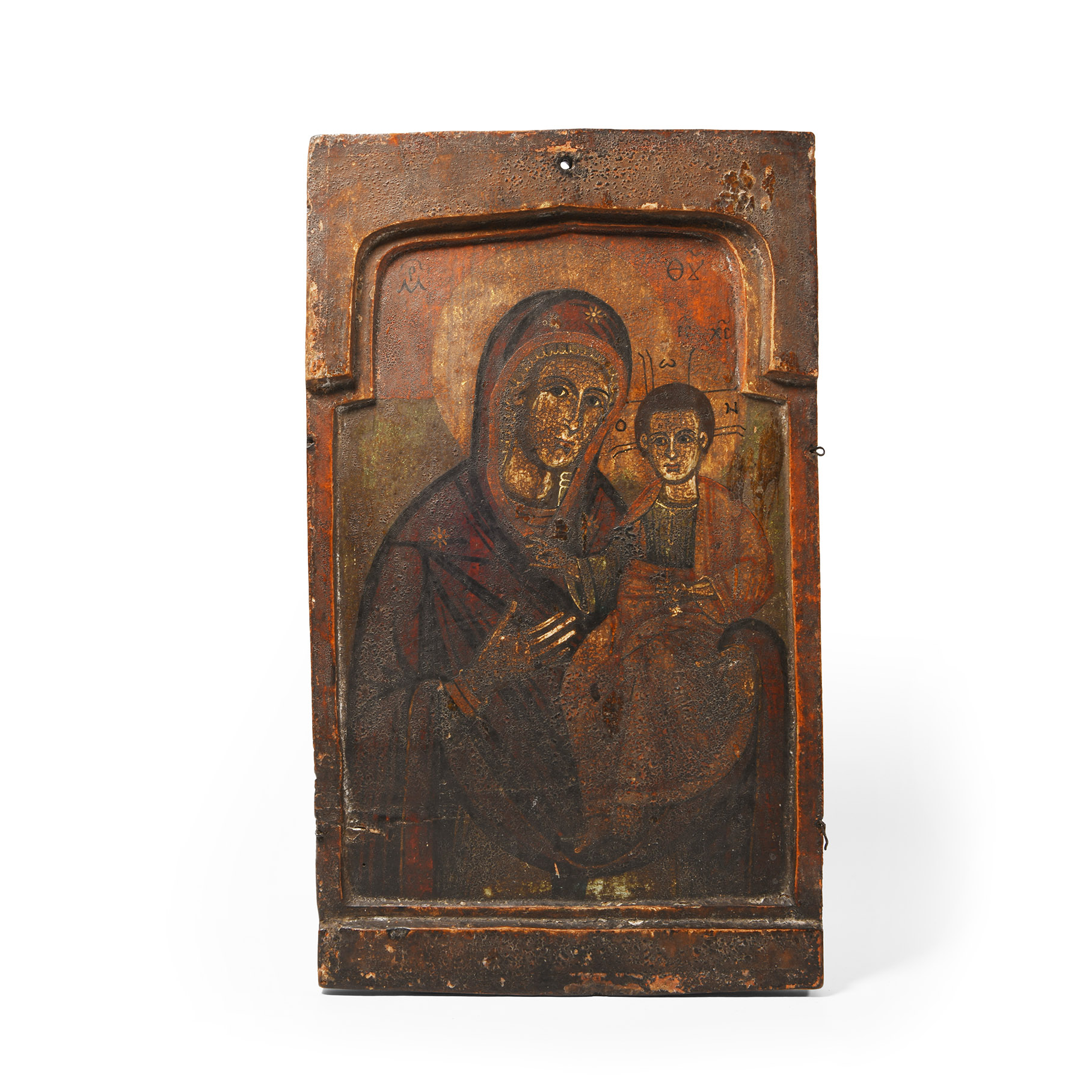 Painted Wooden Icon of Virgin and Child