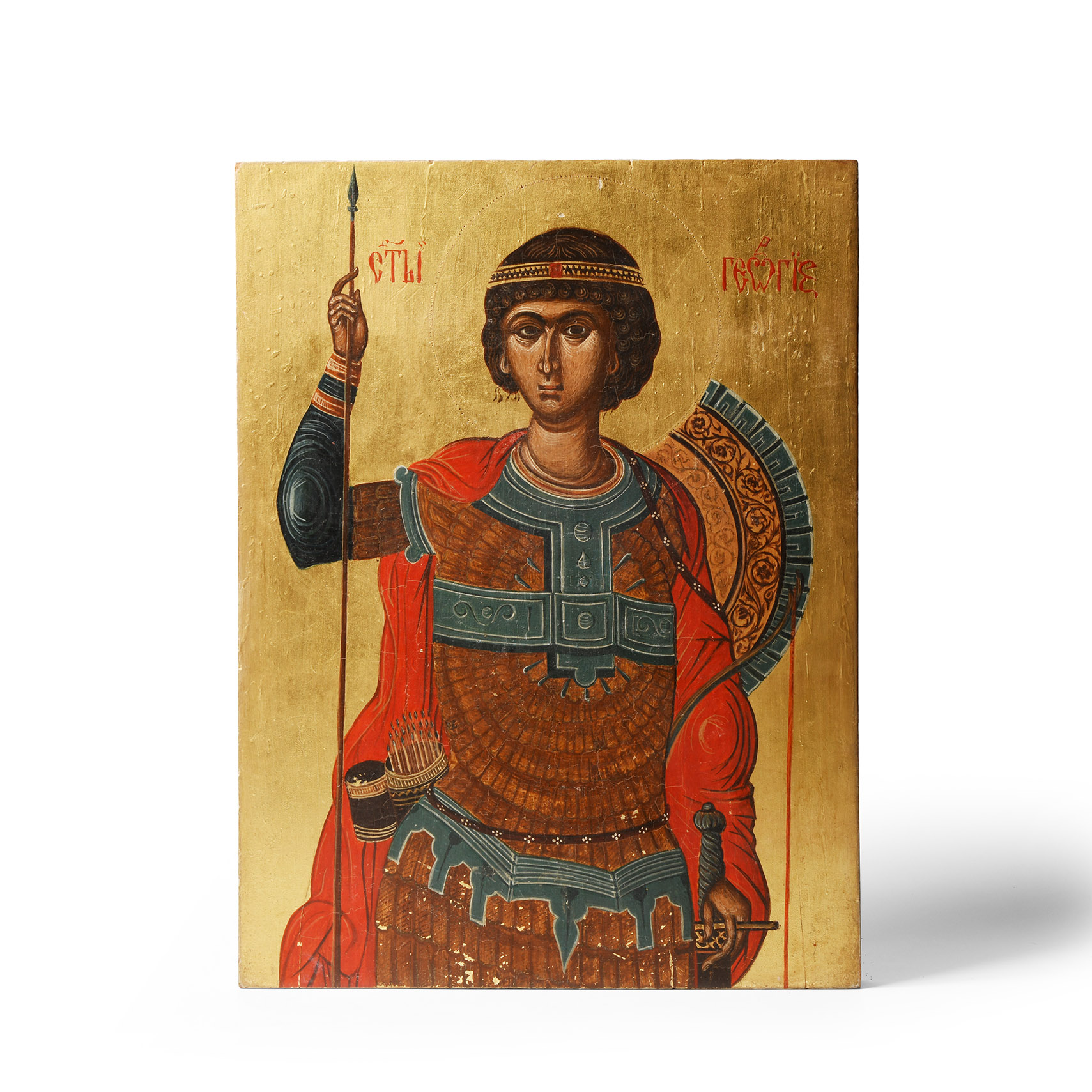 Gilt Painted Wooden Icon of Saint George