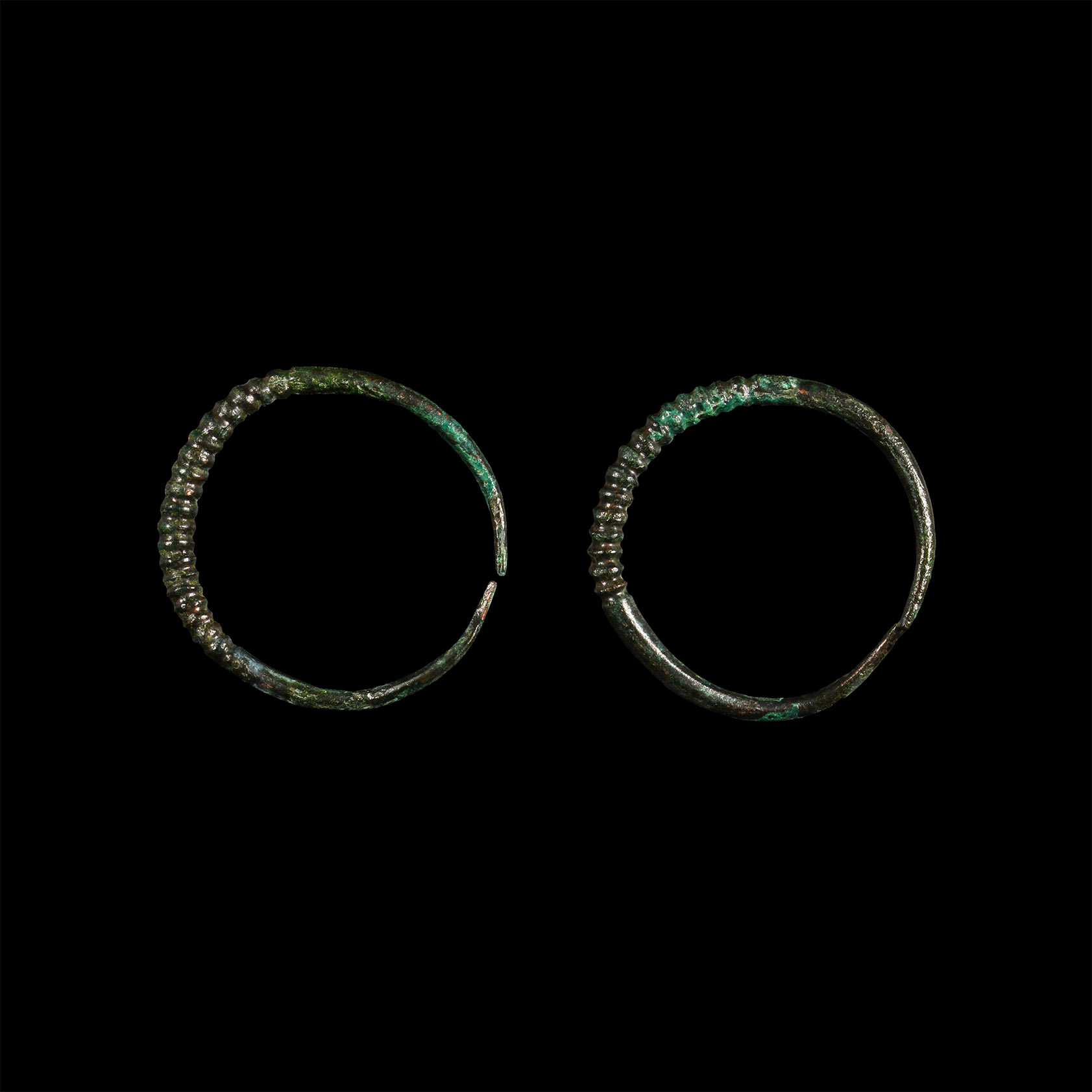 Bronze Age Ribbed Earring Pair