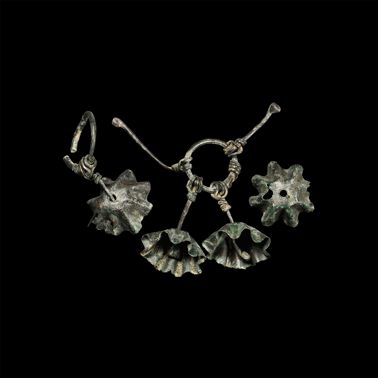 Western Asiatic Bronze Flower Pendant Group
