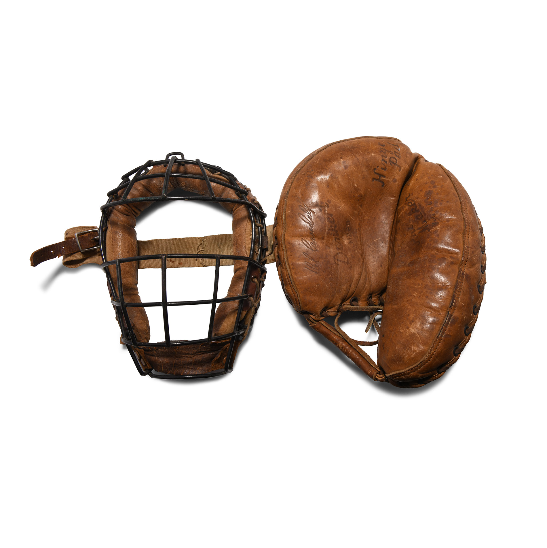 Early Leather Baseball Catcher's Set