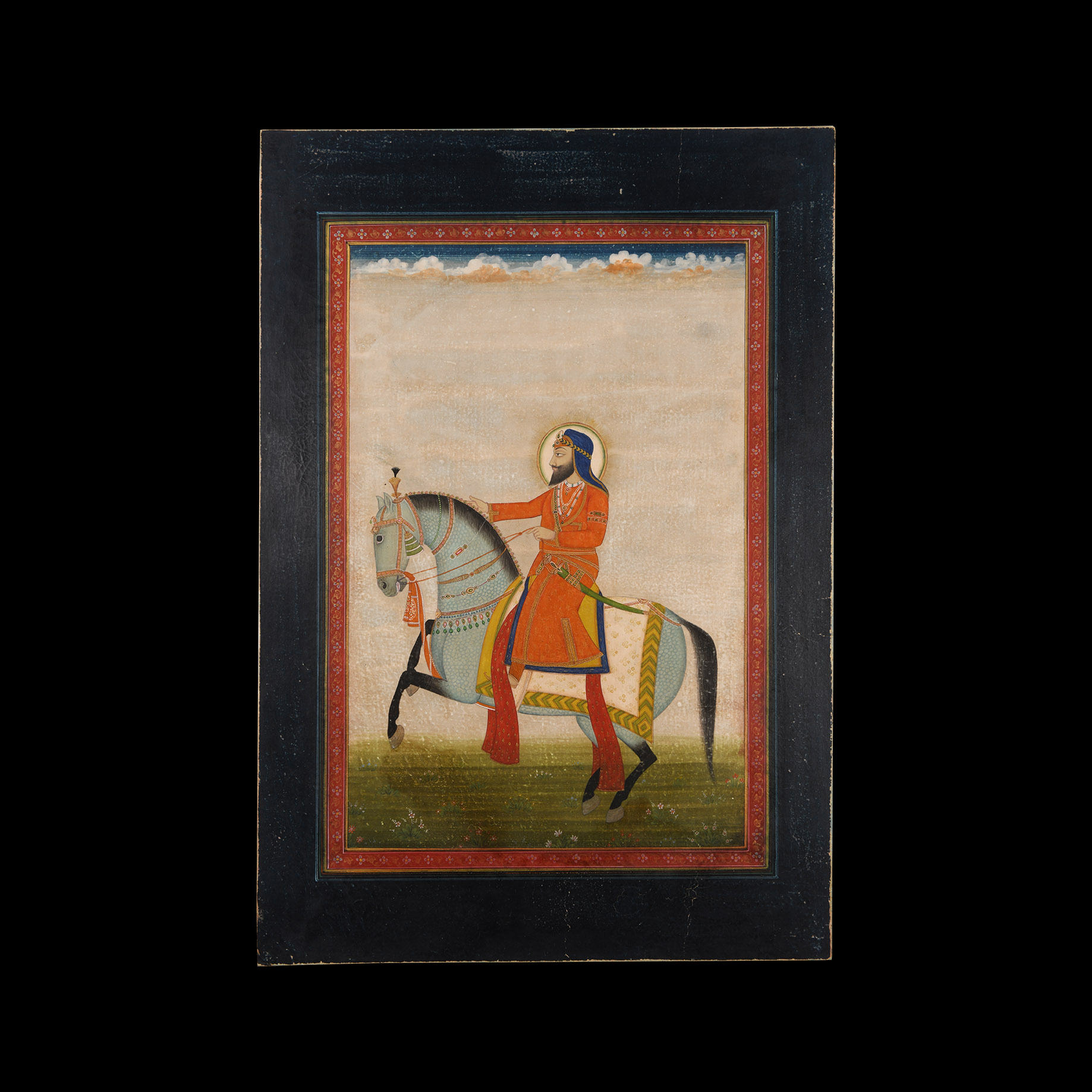 Miniature Gilt Painting of a Mughal Noble on Horseback