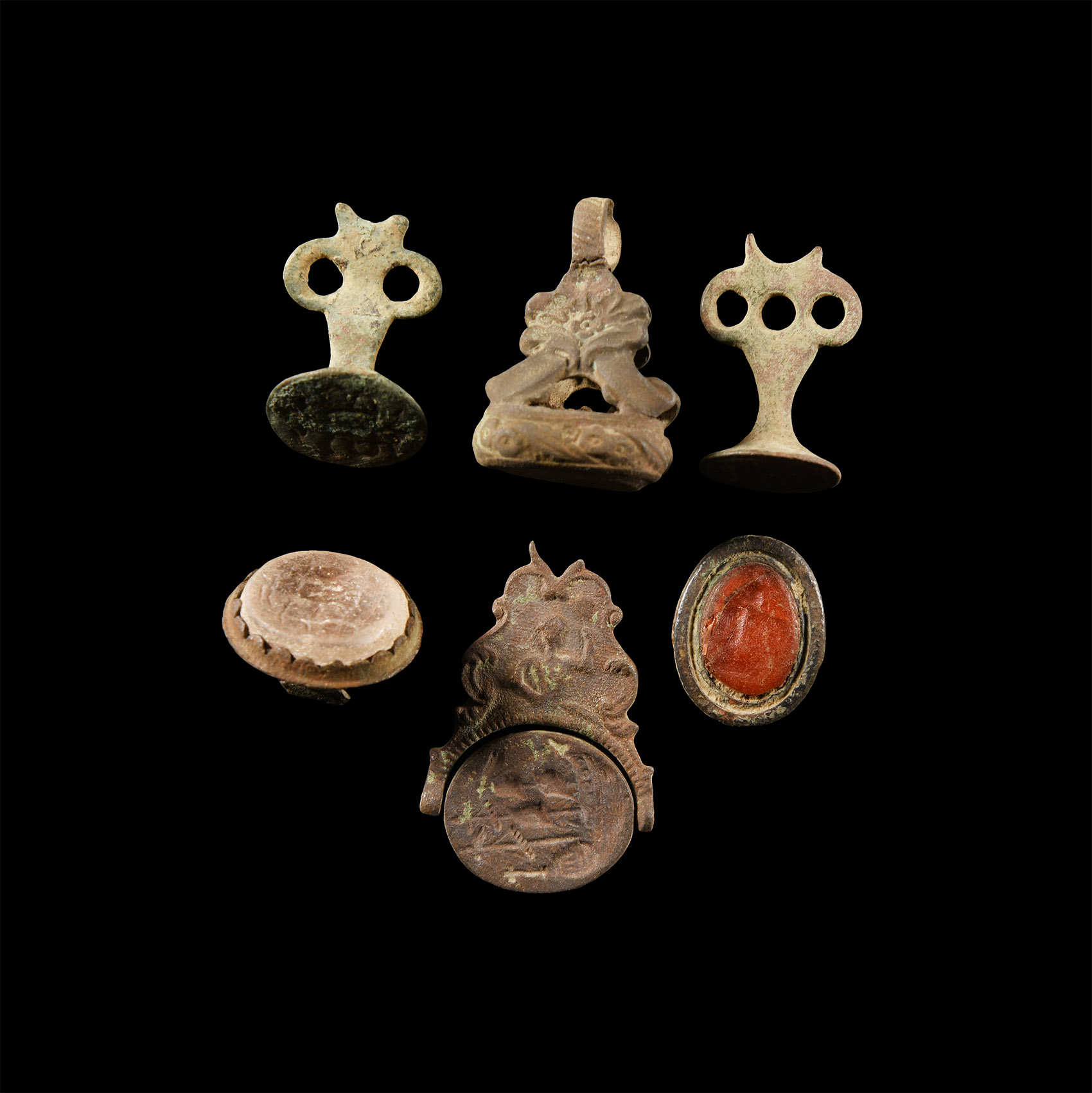 Post Medieval Bronze Fob and Stamp Seal Group