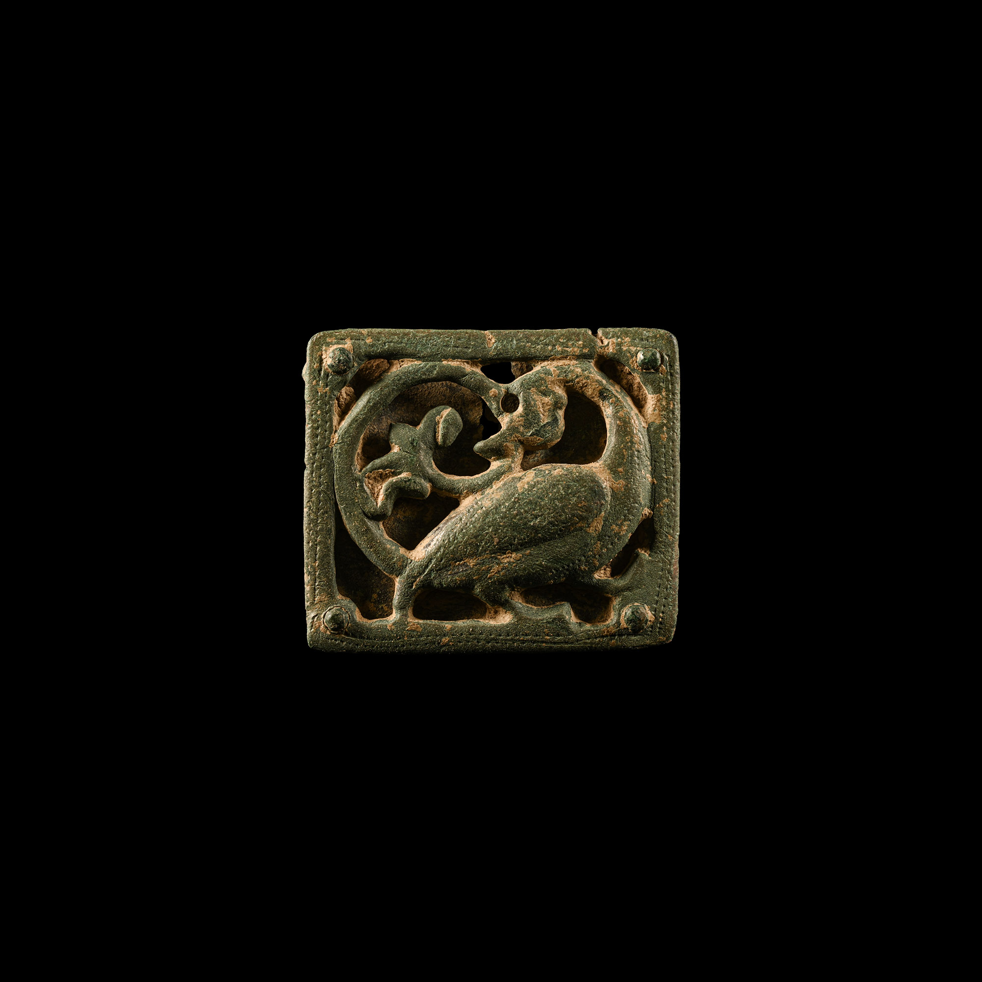 Medieval Bronze Openwork Belt Mount with Bird