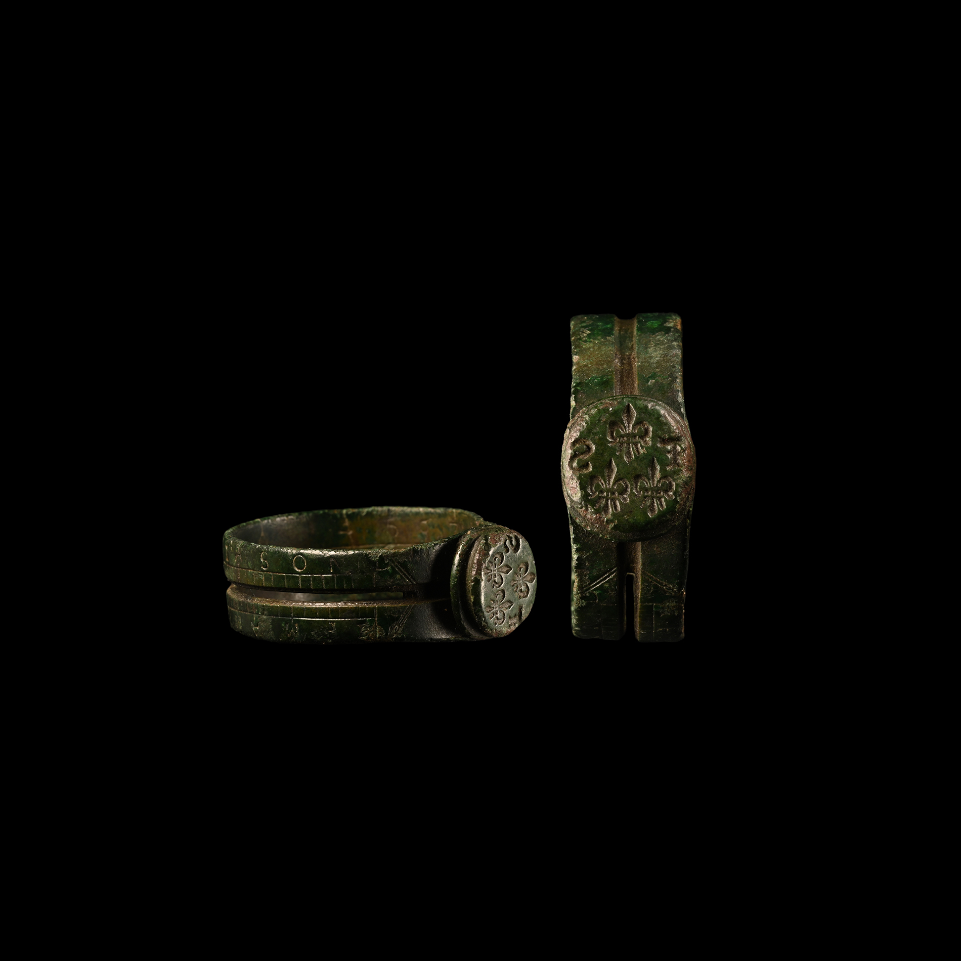 Medieval Bronze Pocket Sundial with Seal of the Arms of France and T S