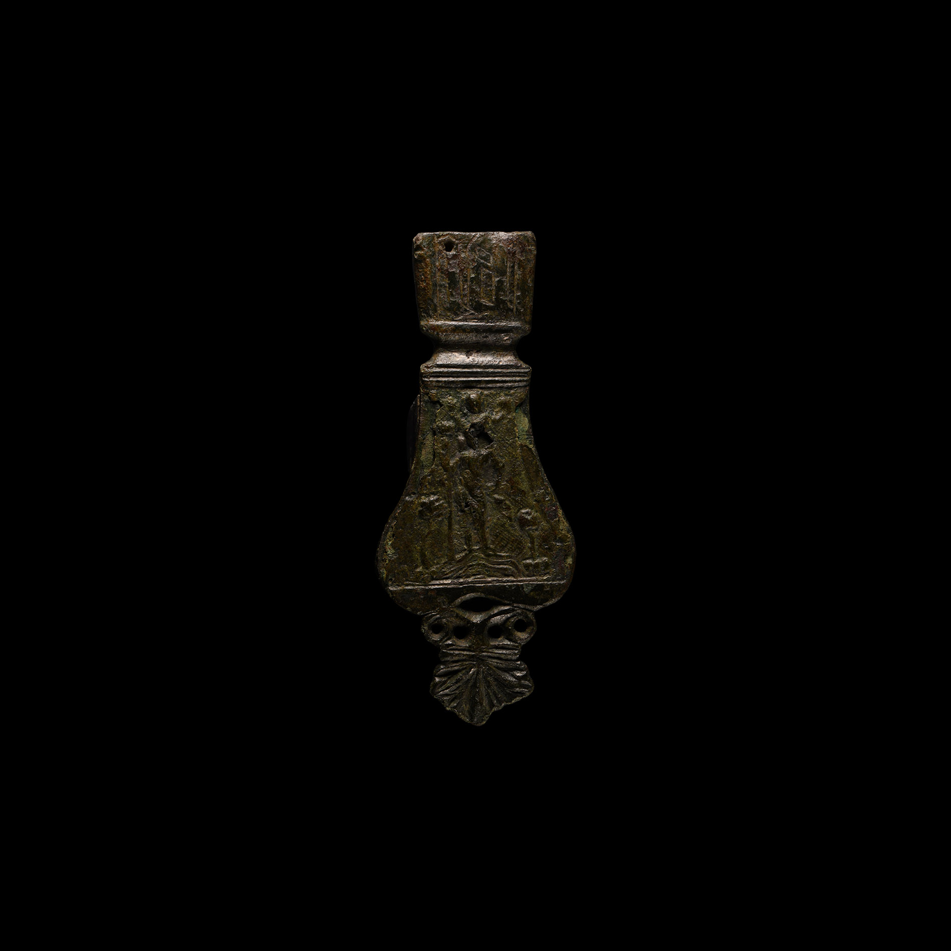 Large Medieval Bronze Strap End with St Christopher