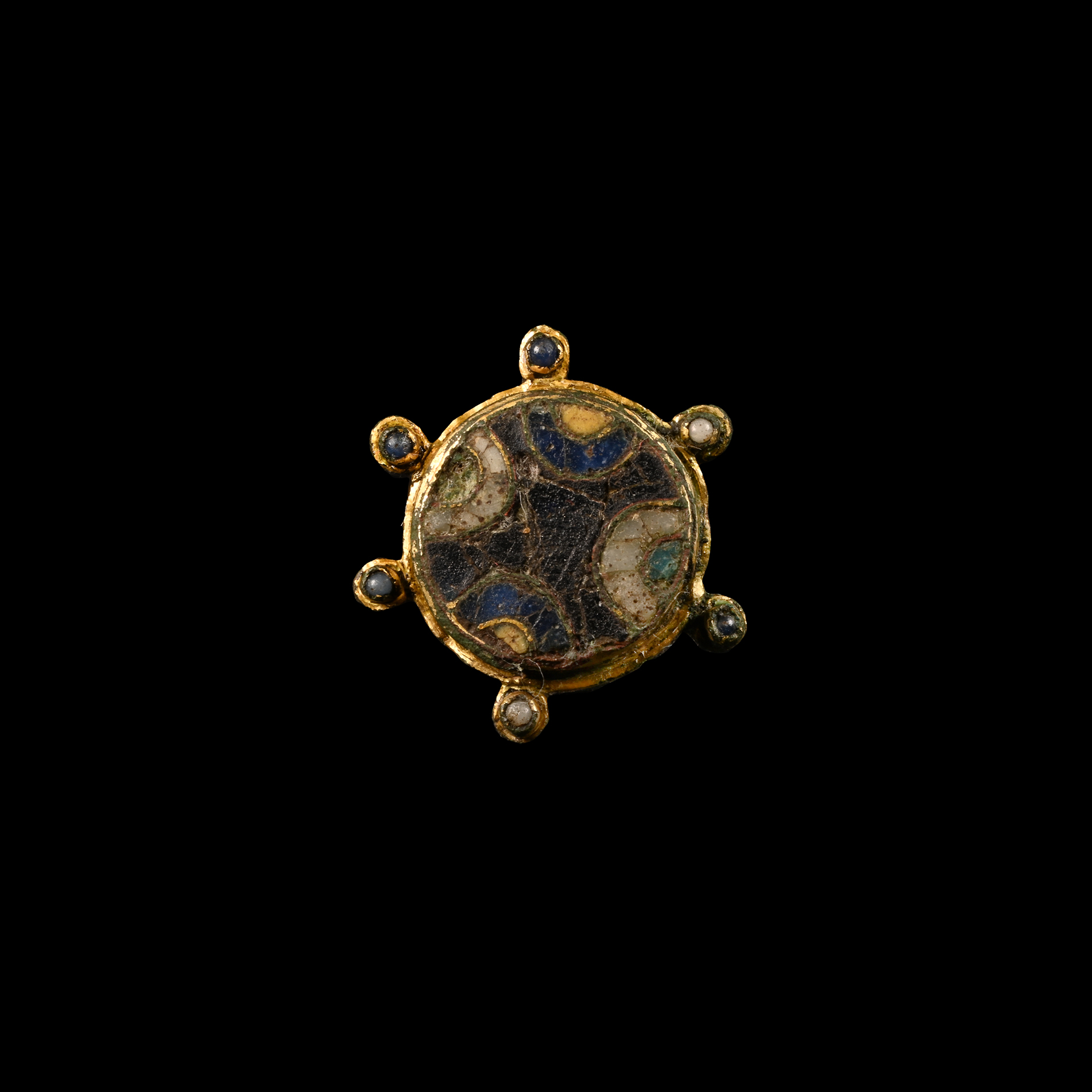 Late Anglo-Saxon Gilt Bronze Enamelled Brooch with Cross