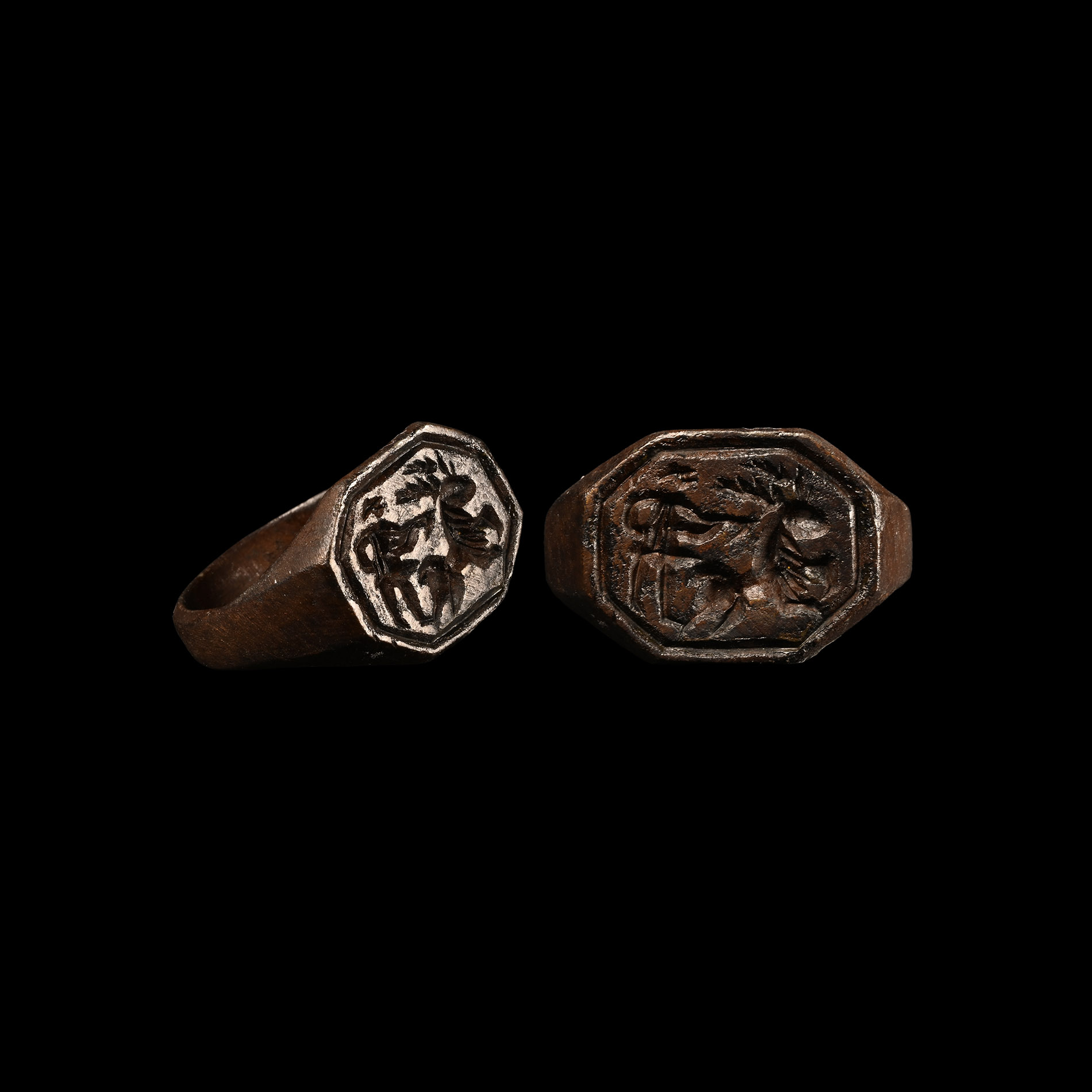 Medieval Bronze Ring with Hunting Scene