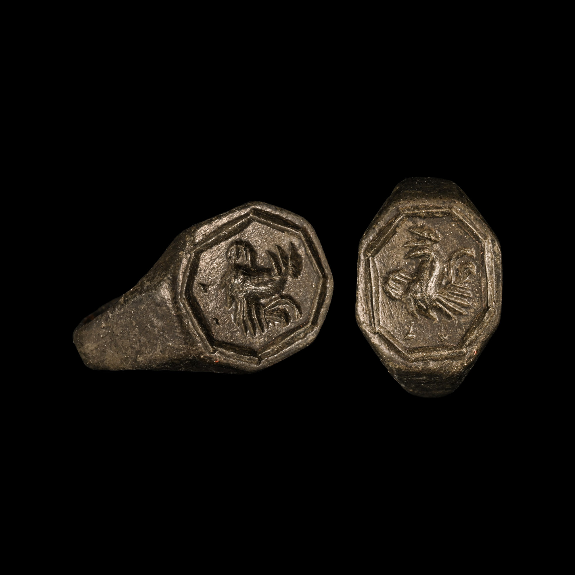 Tudor Period Bronze Signet Ring with Cockerel