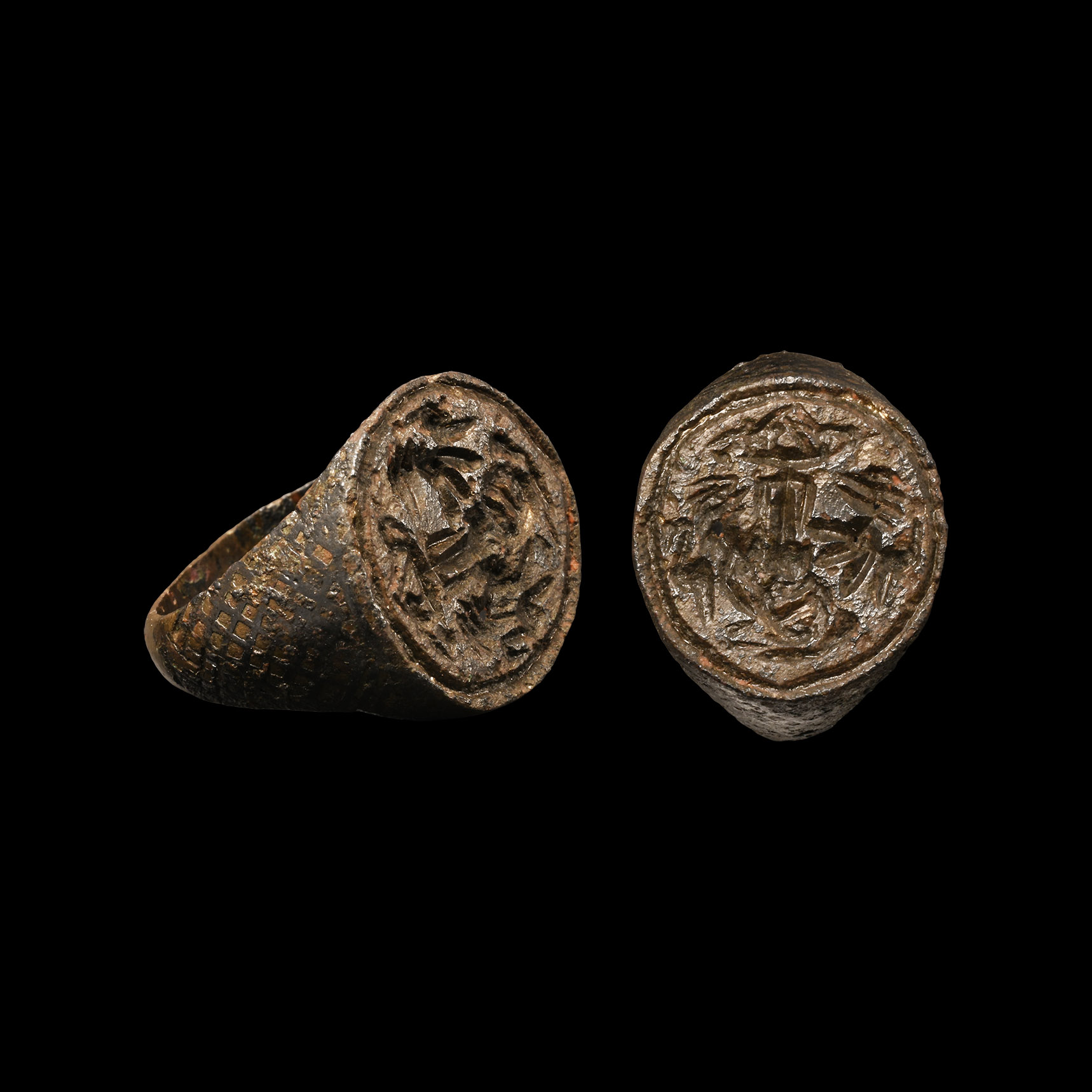 Tudor Period Bronze Armorial Signet Ring