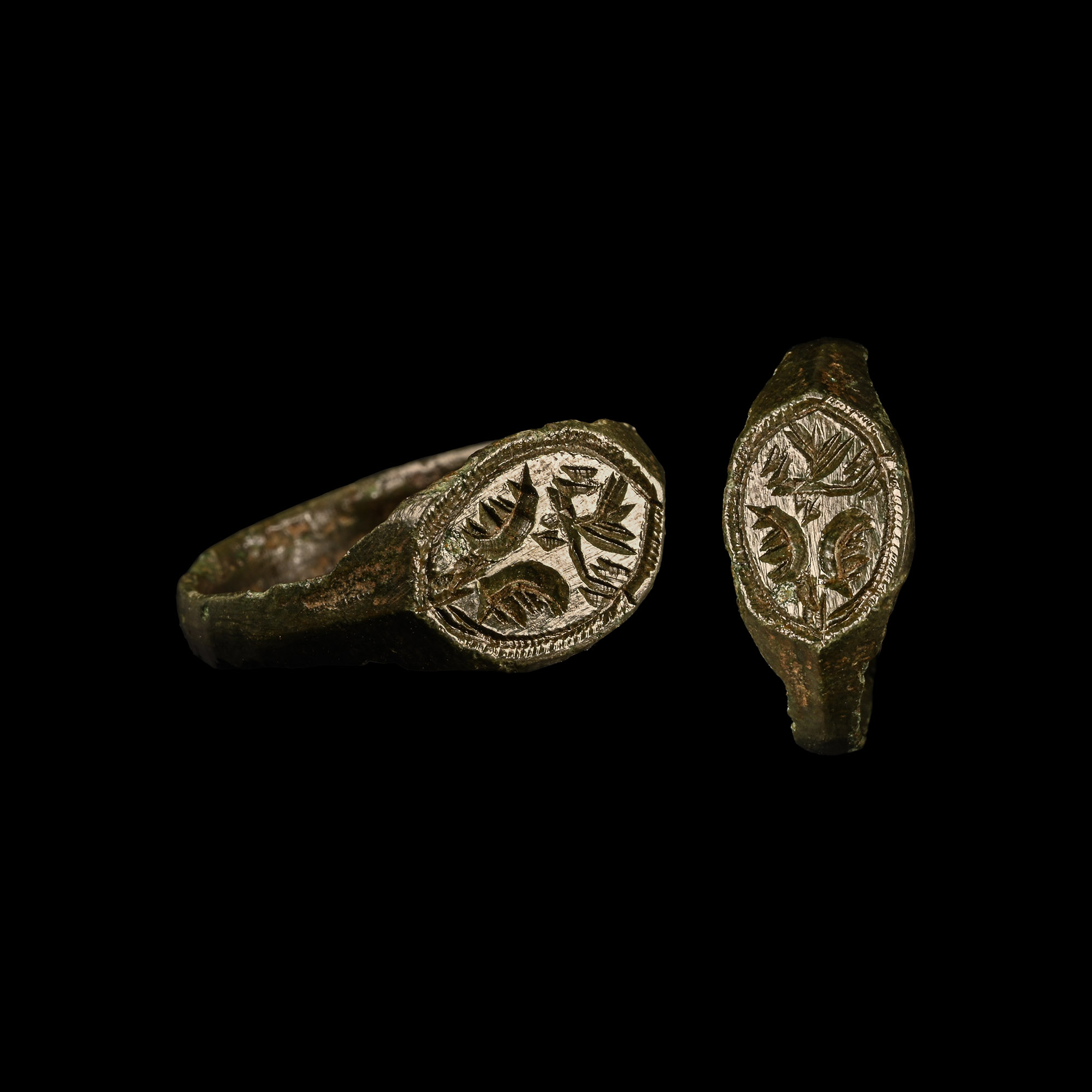 Medieval Bronze Ring with Foliage
