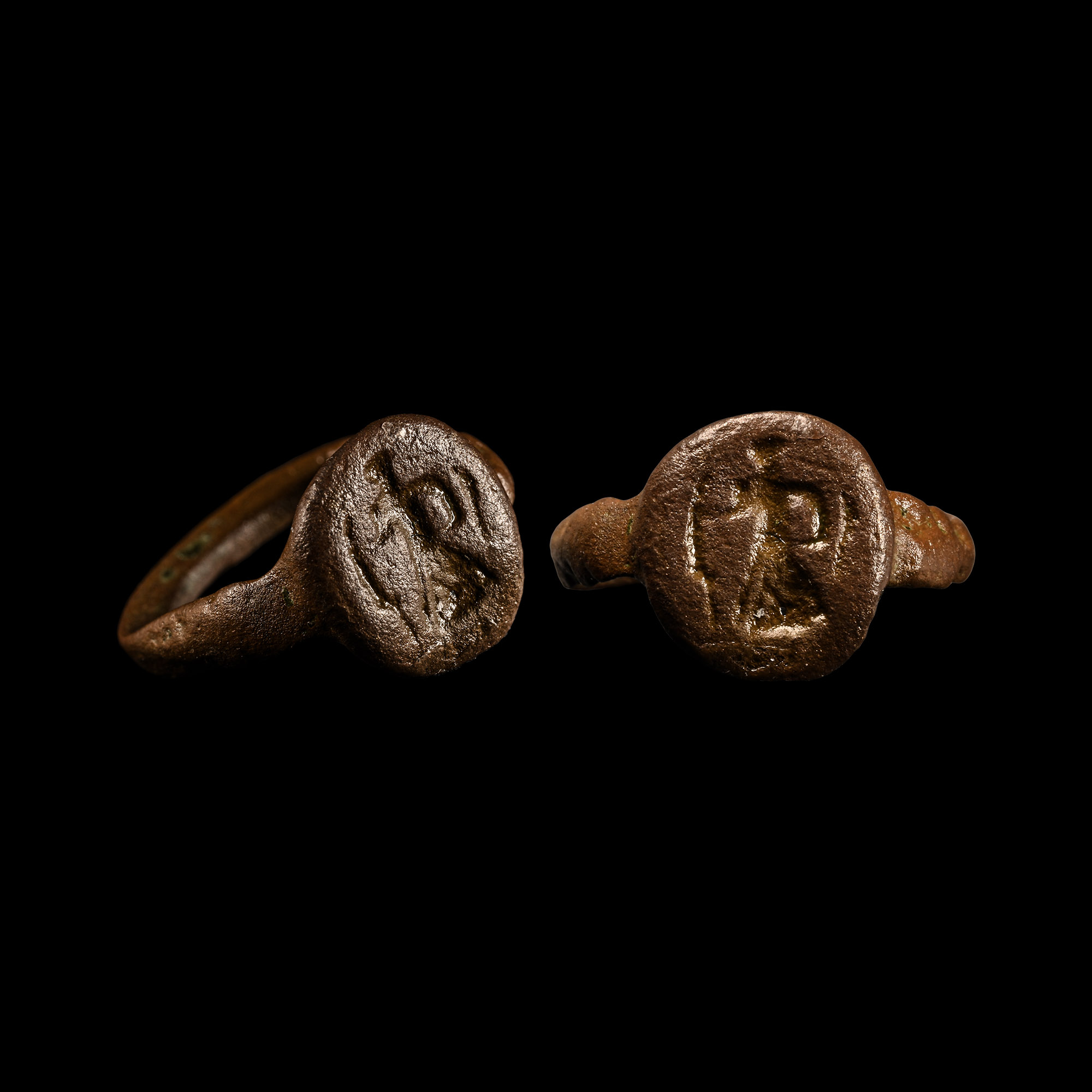 Western Asiatic Bronze Ring with Armed Warrior