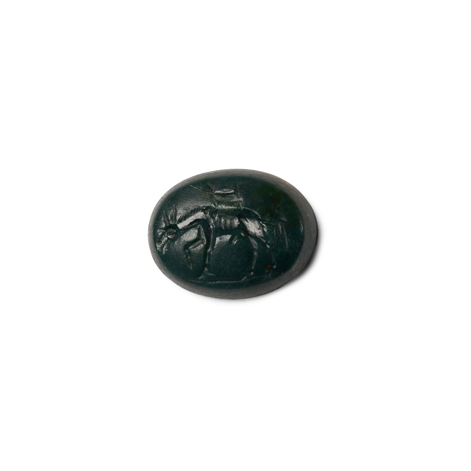 Roman Bifacial Green Jasper Gemstone with Saddled Male Donkey and EVM