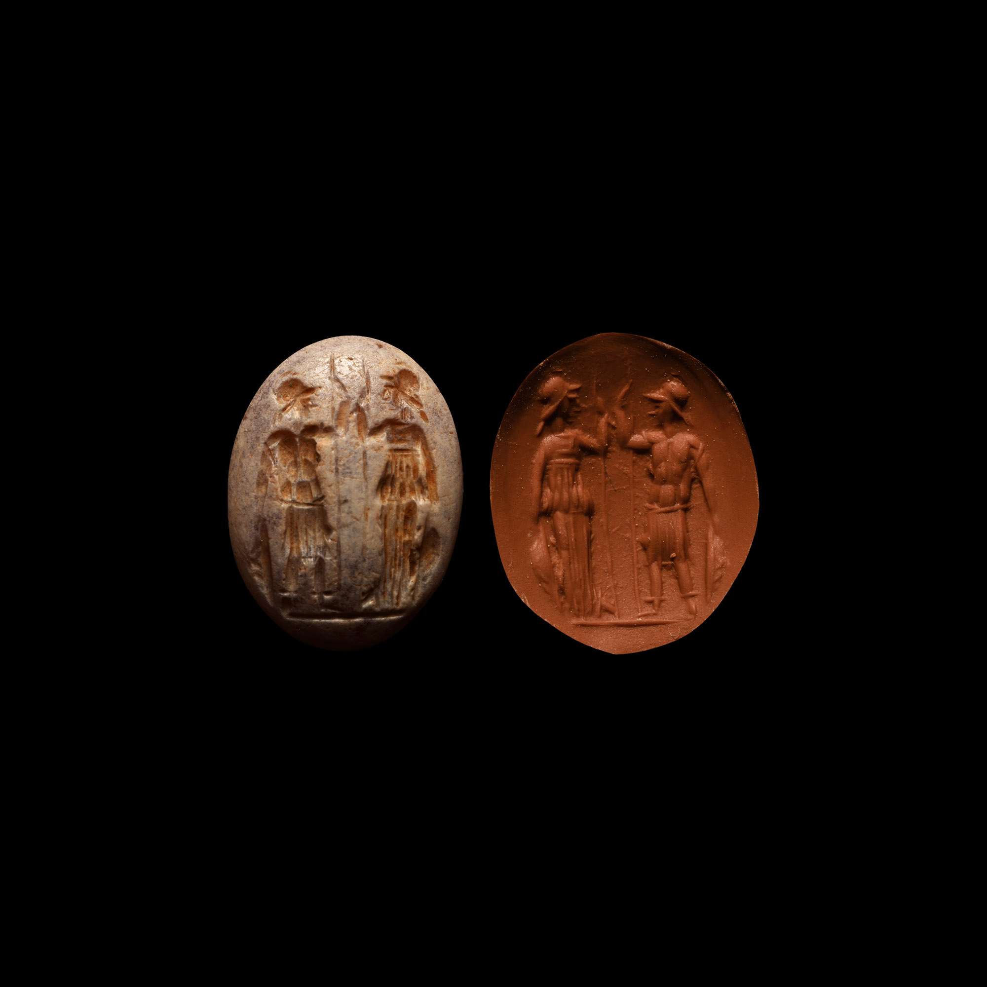 Roman Burnt Carnelian Gemstone with Mars and Minerva