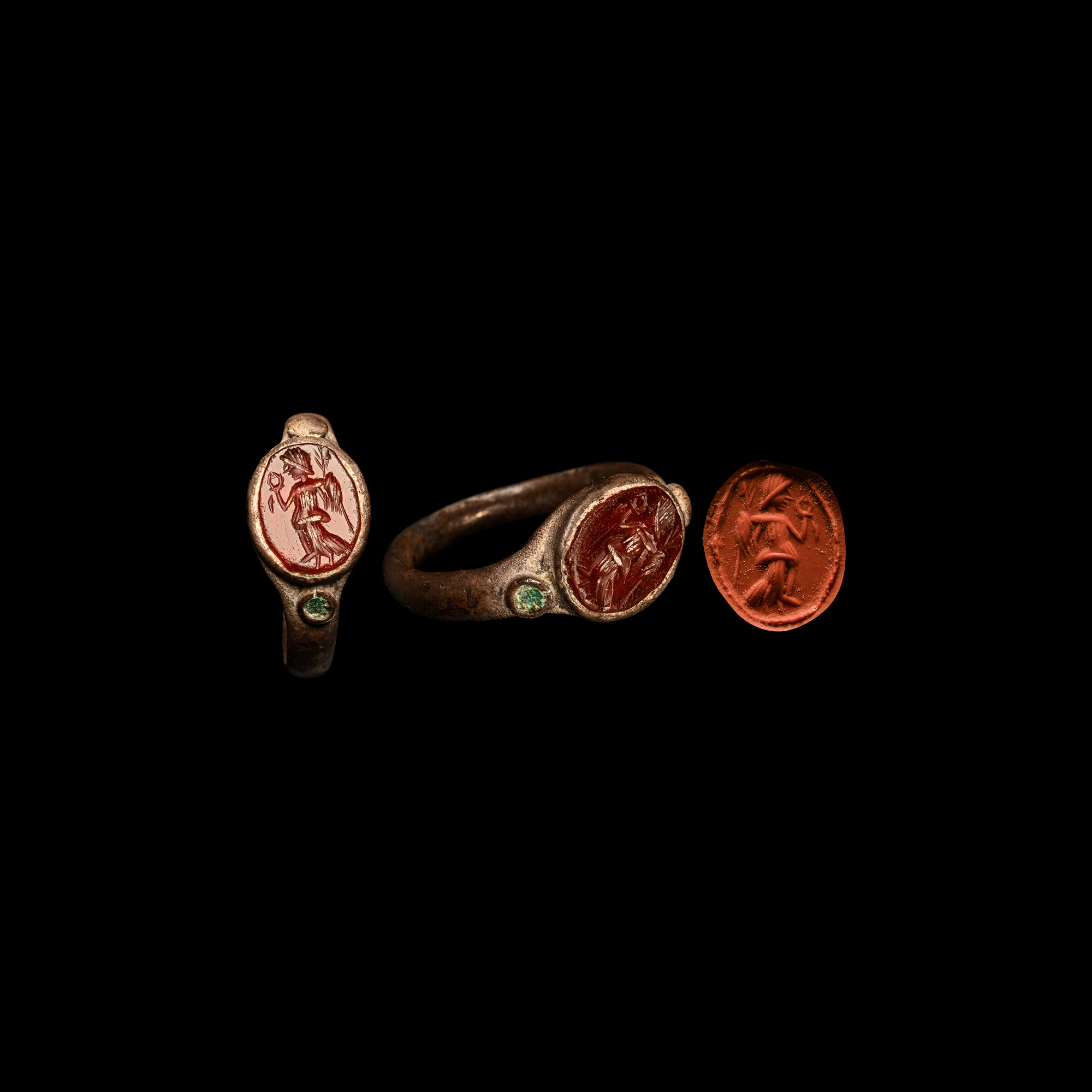 Eastern Roman Silver Ring with Victory Holding Wreath and Palm Branch Gemstone