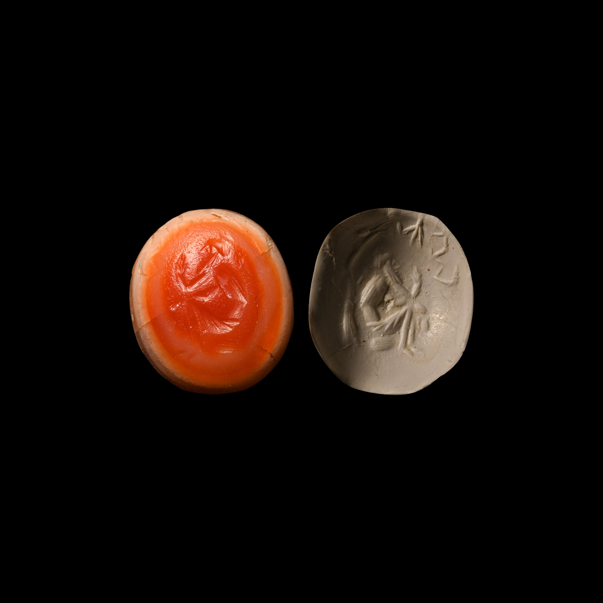Roman Inscribed Orange Sardonyx Gemstone with Philosopher Seated Under a Tree