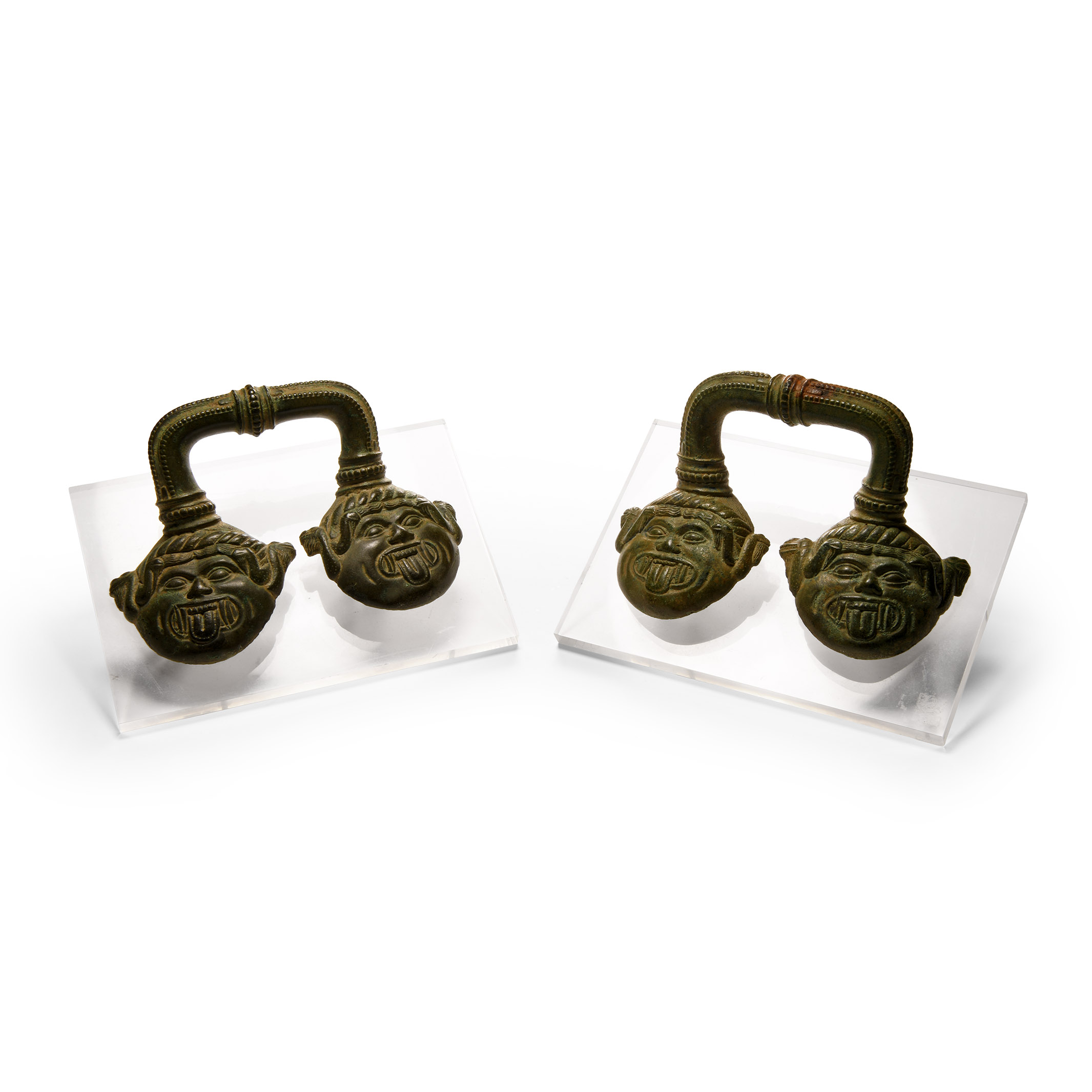Etruscan Bronze Handle Pair with Heads of Medusa