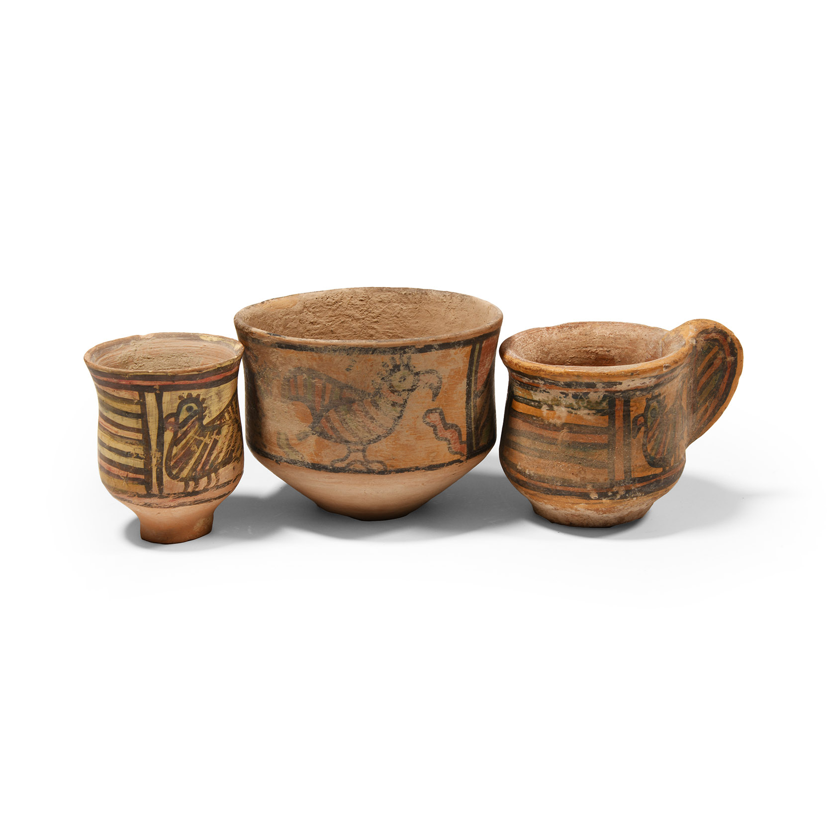 Indus Valley Polychrome Ceramic Vessel Collection with Animals