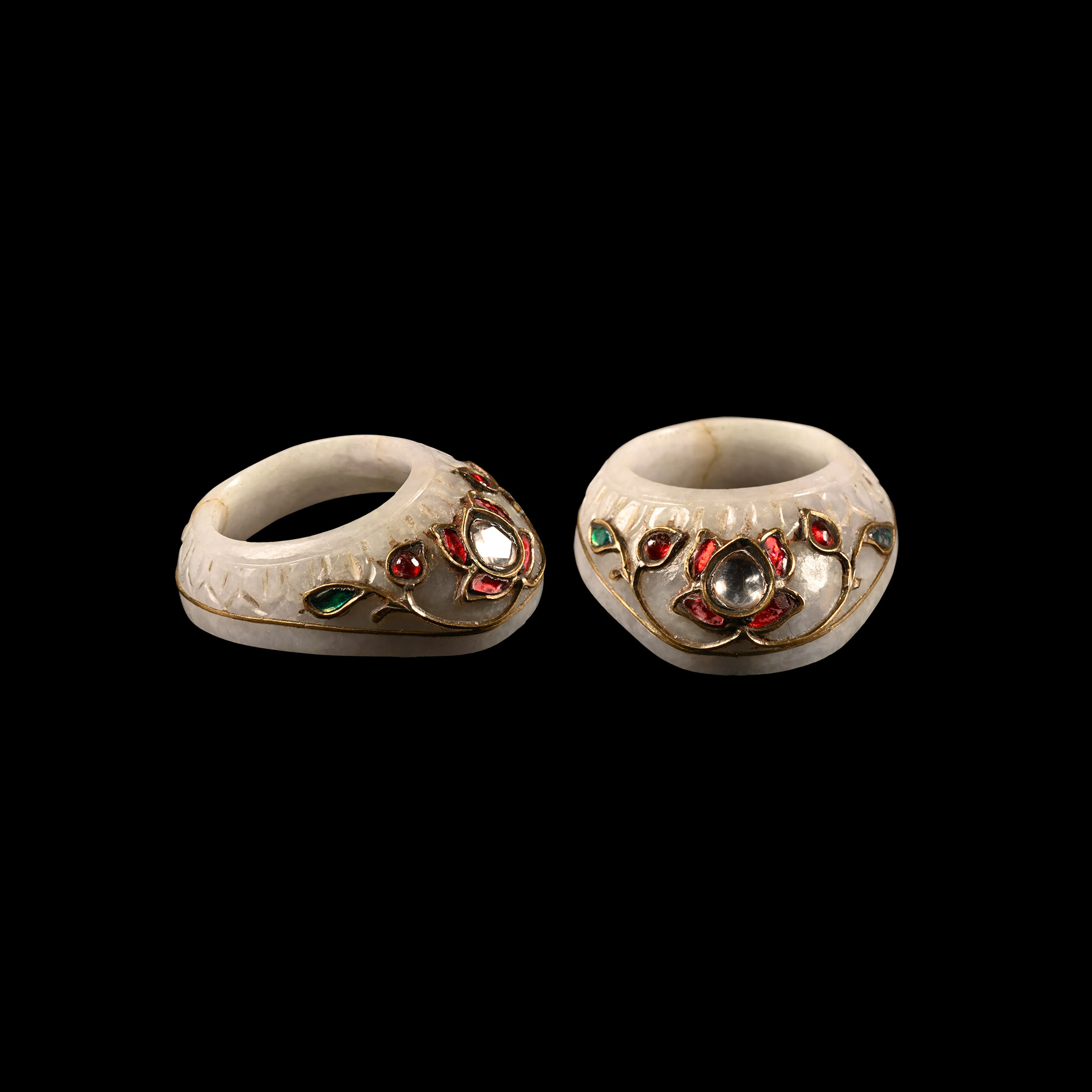 Mughal Jade Archer's Ring with Diamond, Rubies and Emeralds