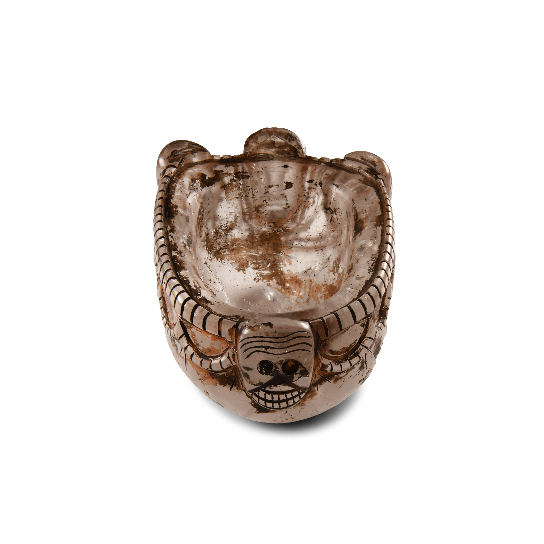 Large Tibetan Rock Crystal Kapala Vessel with Citipati Faces