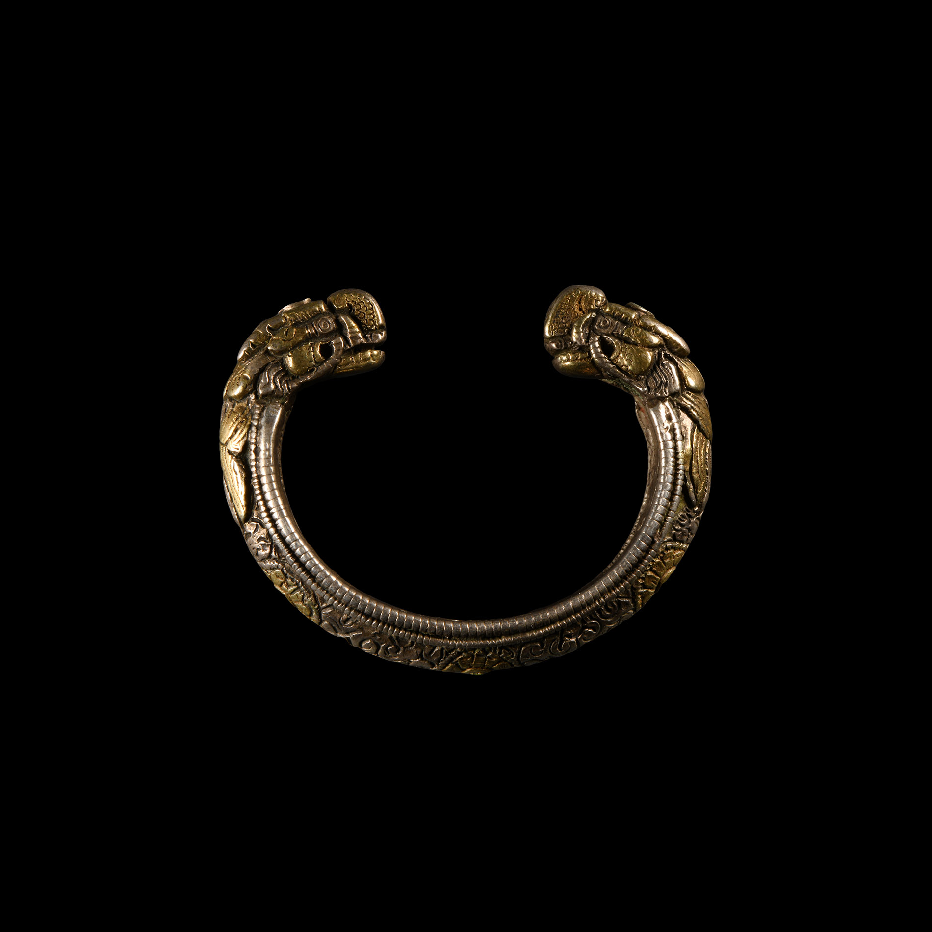 Bhutan Part Gilded Bracelet with Dragon Terminals