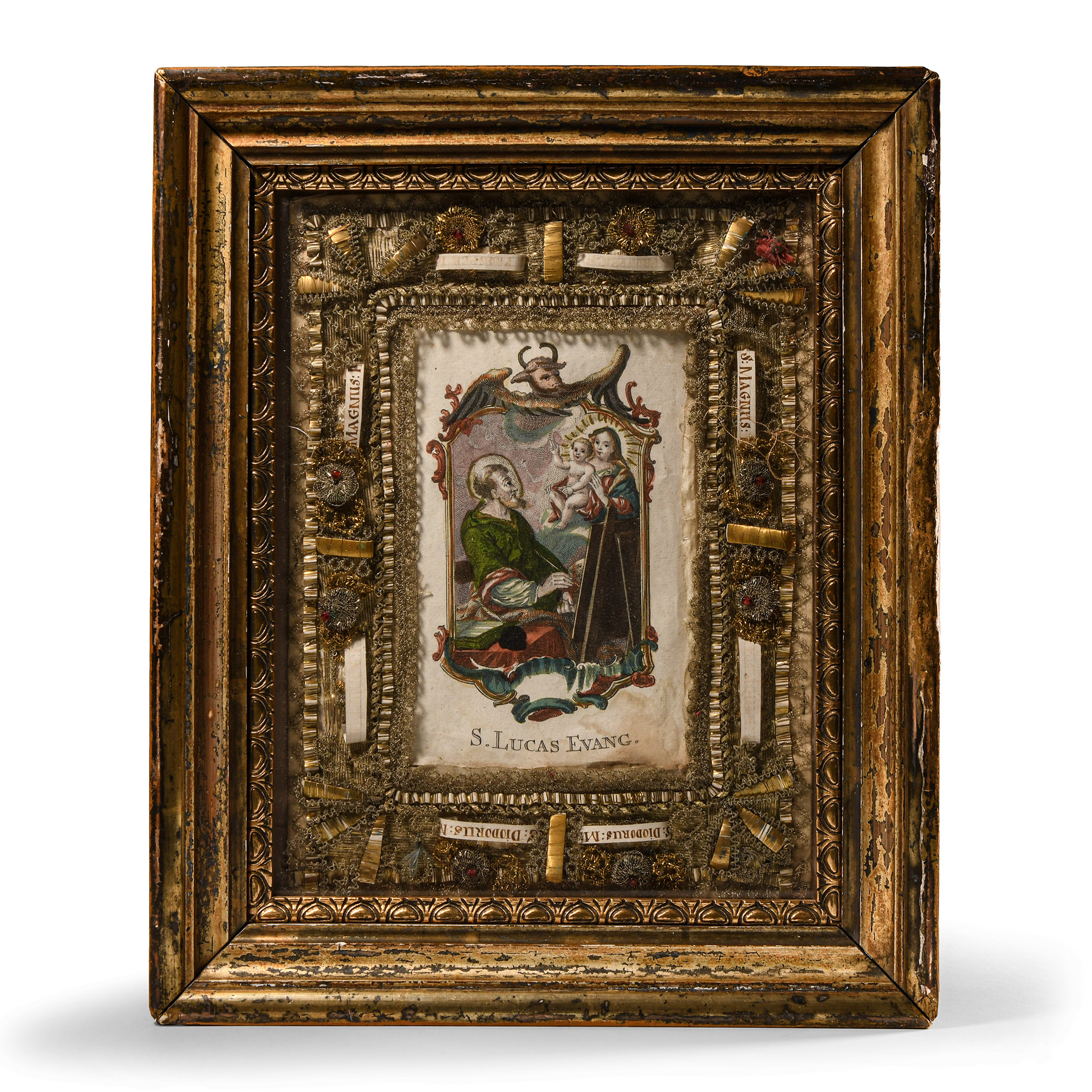 Western European Framed Devotional St Luke Icon and Reliquary