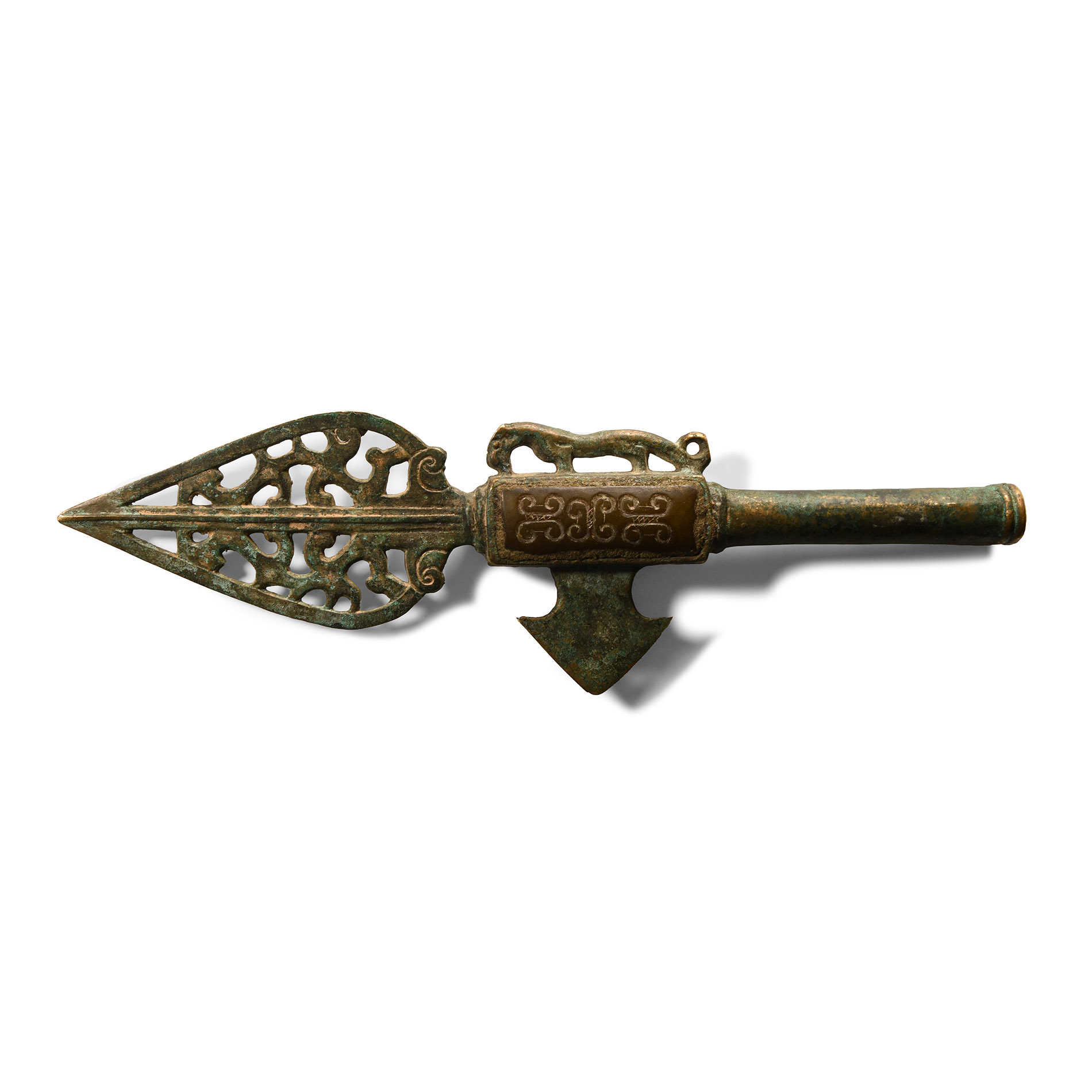 Chinese Style Bronze Ceremonial Halberd Sceptre Head