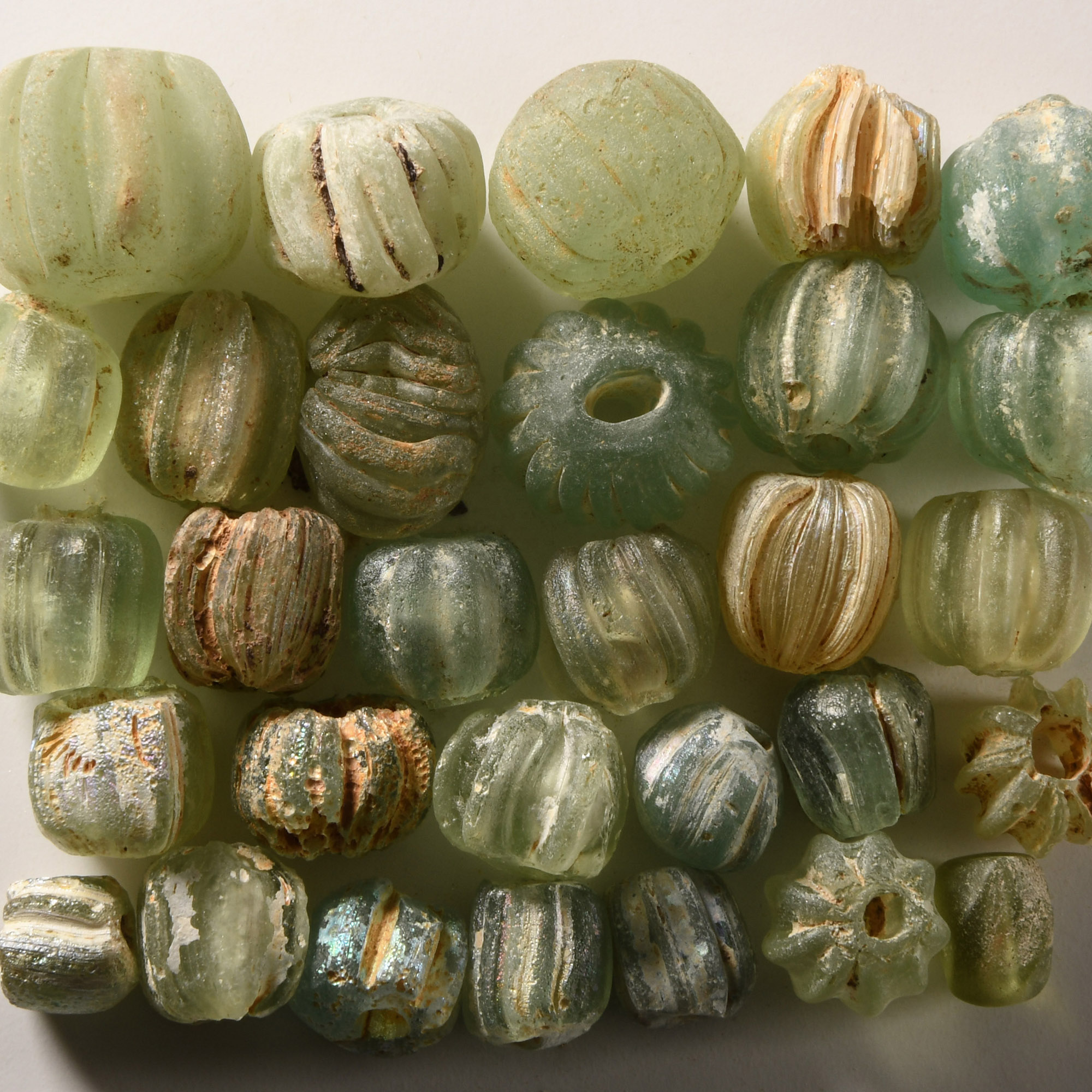 Roman Green Glass Melon Bead Collection