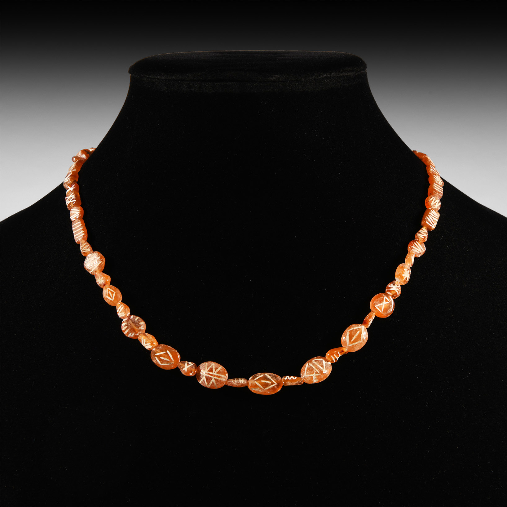Indus Valley Etched Orange Carnelian Bead Necklace String