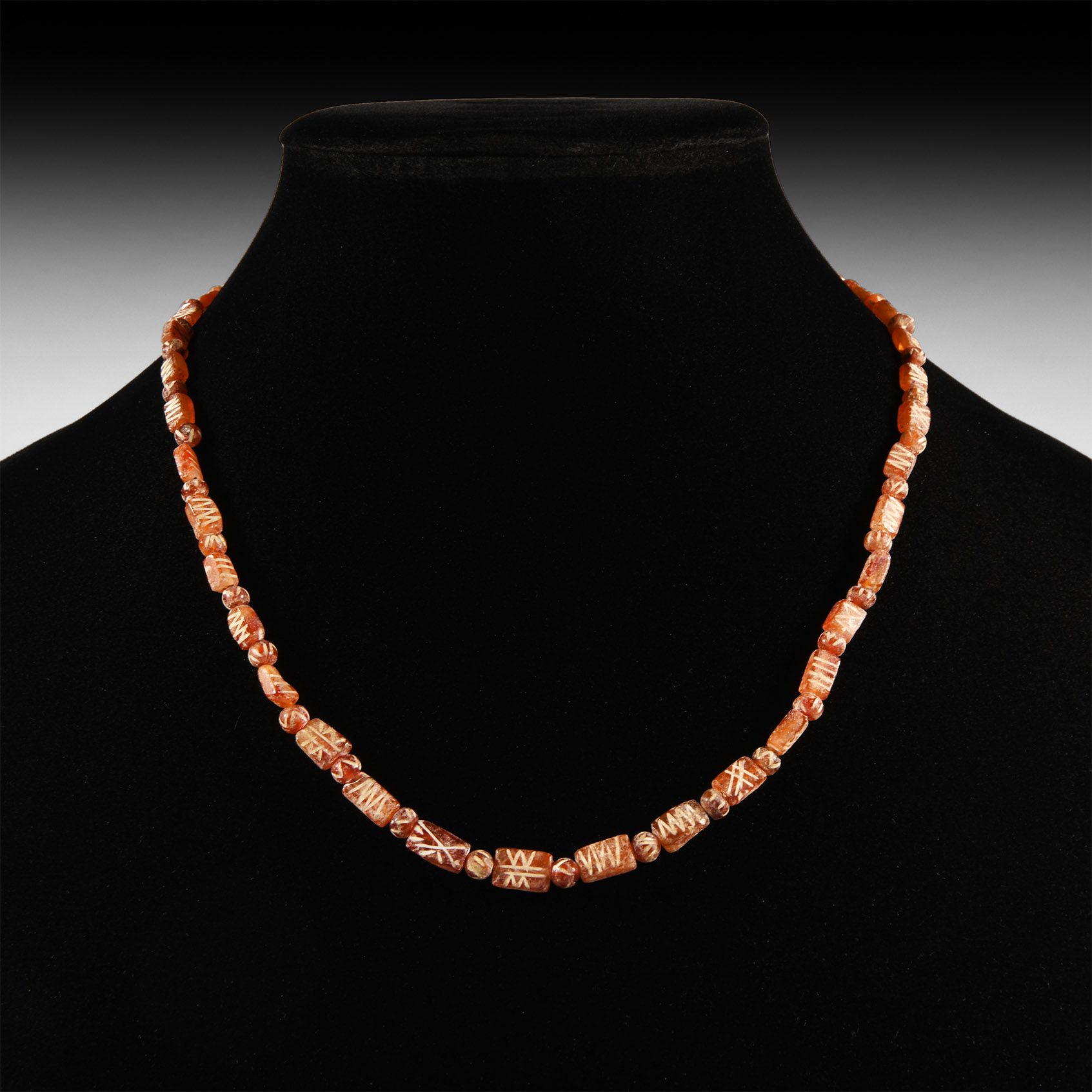 Indus Valley Etched Orange Carnelian Bead Necklace String