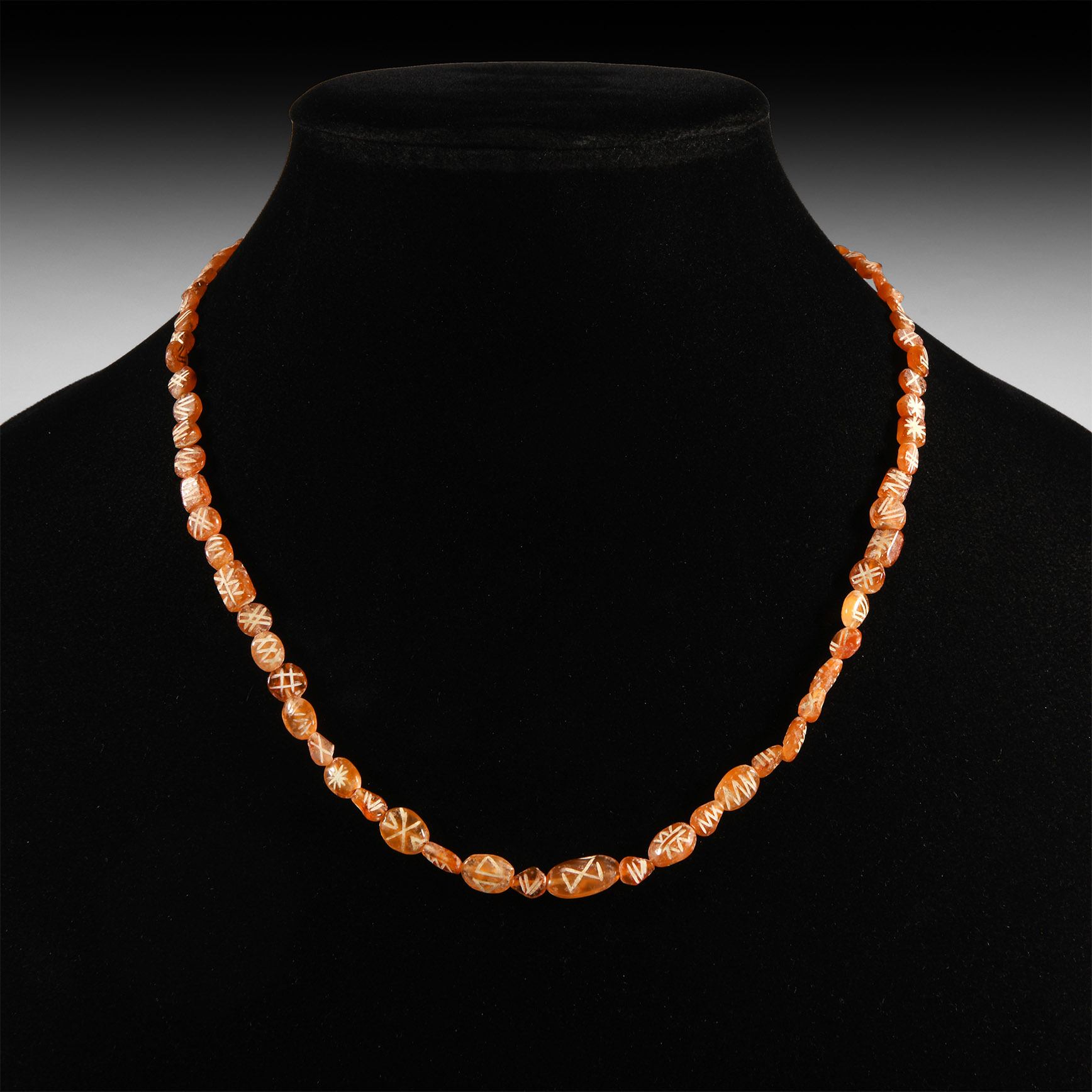 Indus Valley Etched Orange Carnelian Bead Necklace String