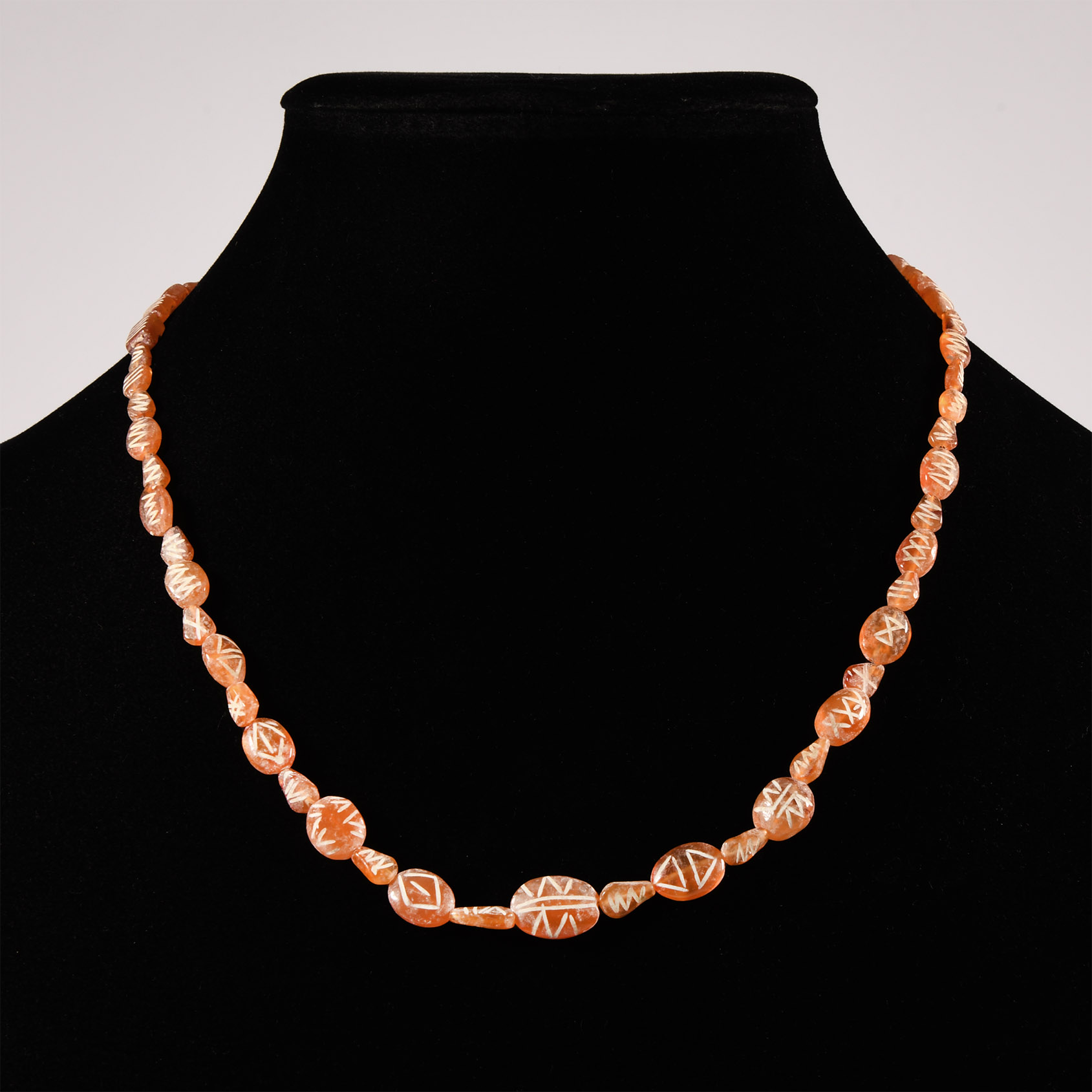 Indus Valley Etched Orange Carnelian Bead Necklace String