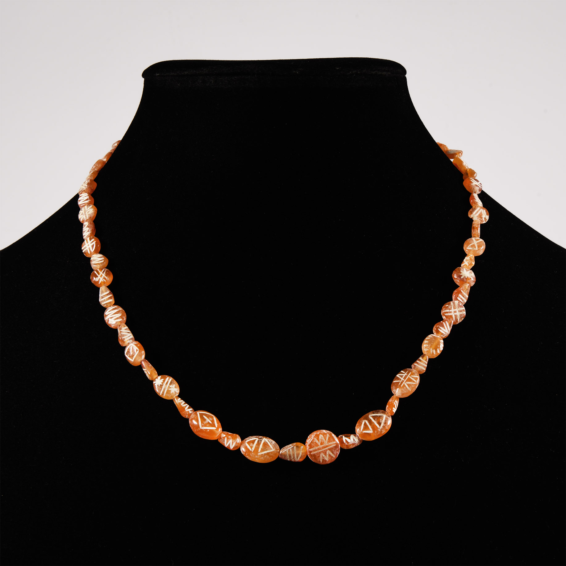 Indus Valley Etched Orange Carnelian Bead Necklace String