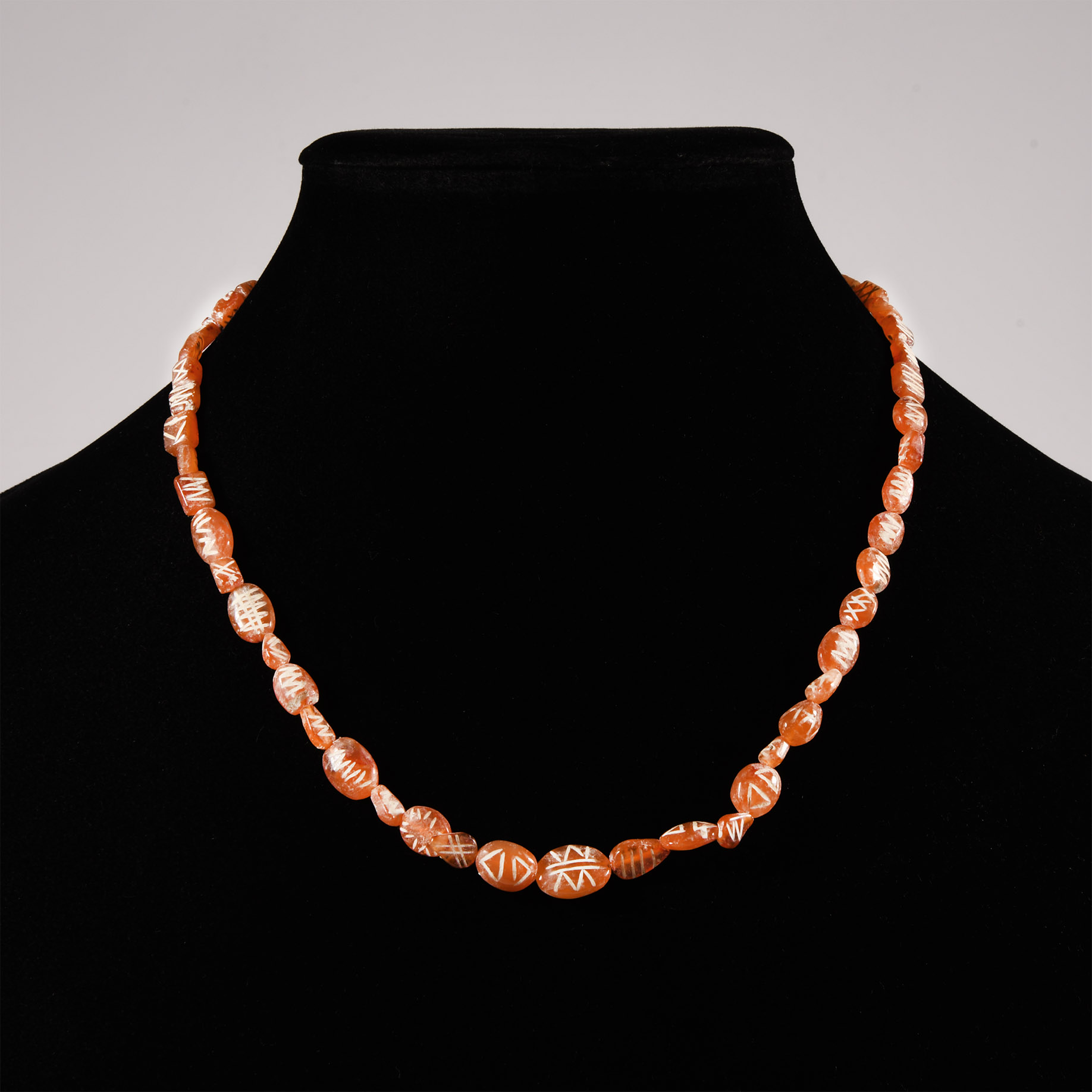 Indus Valley Etched Orange Carnelian Bead Necklace String