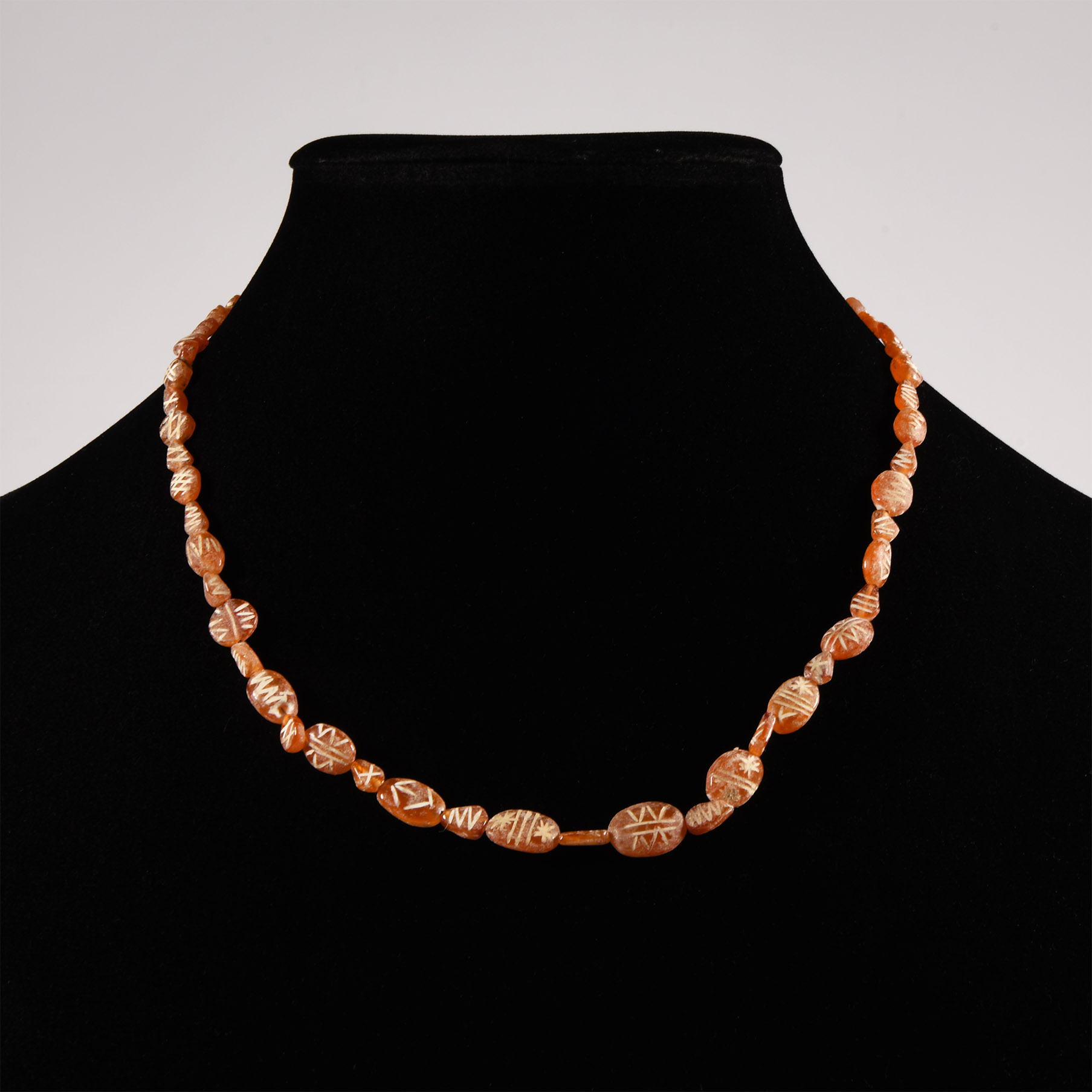 Indus Valley Etched Orange Carnelian Bead Necklace String