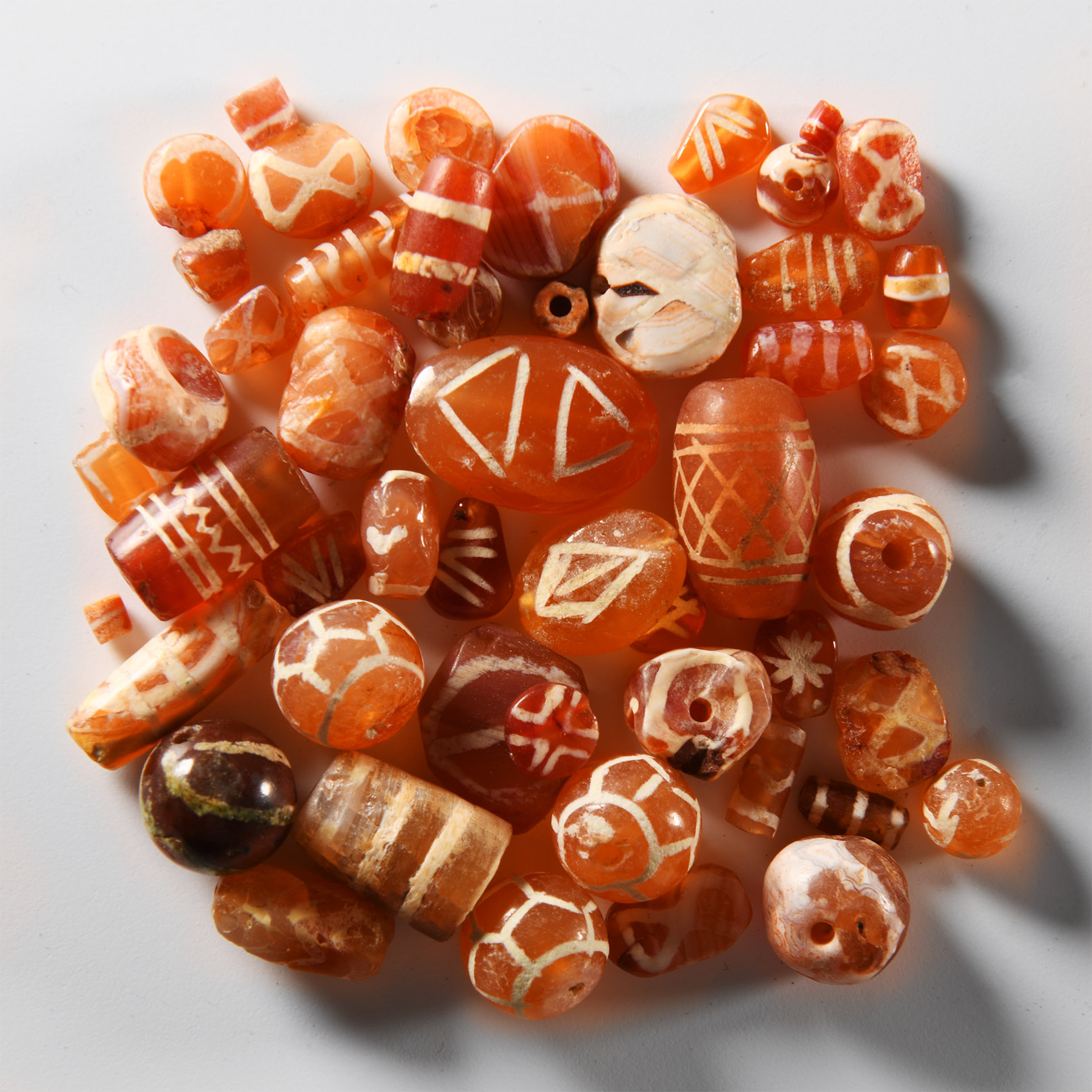 Indus Valley Etched Orange Carnelian Necklace Bead Group