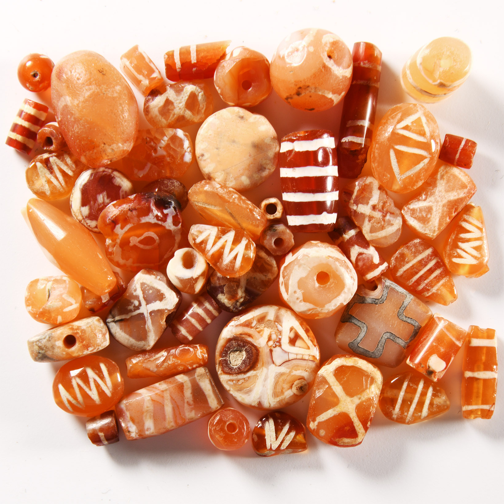 Indus Valley Etched Orange Carnelian Necklace Bead Group