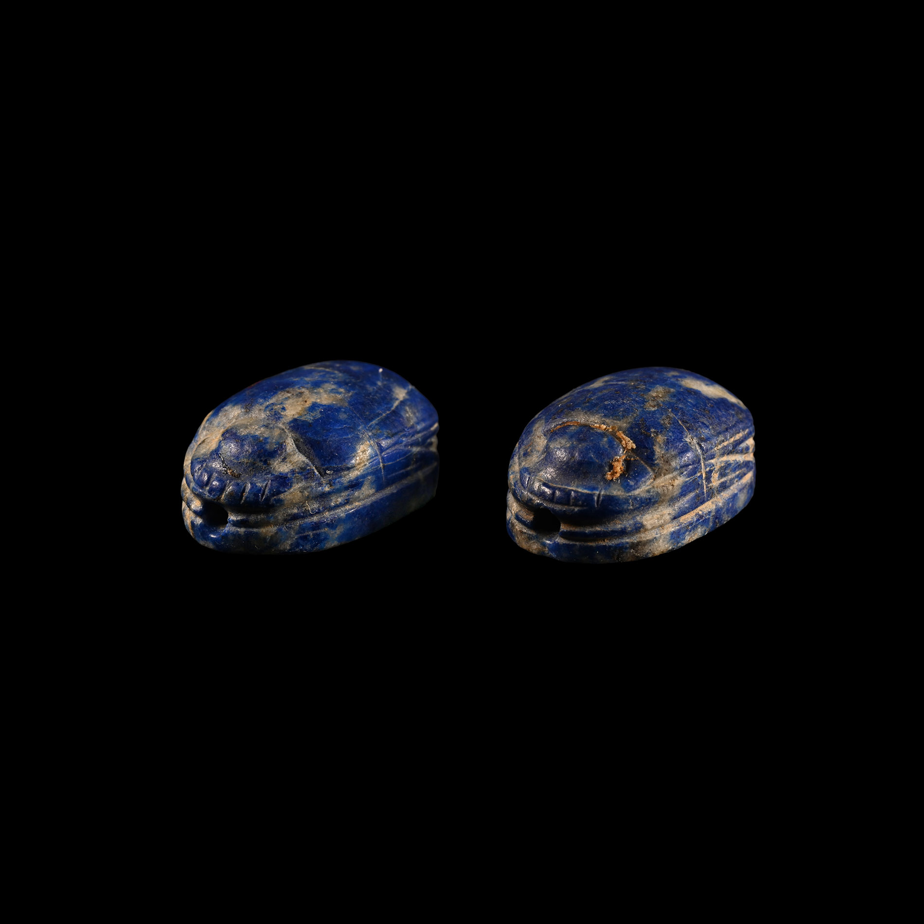 Egyptian Style Lapis Lazuli Scarab Bead Pair