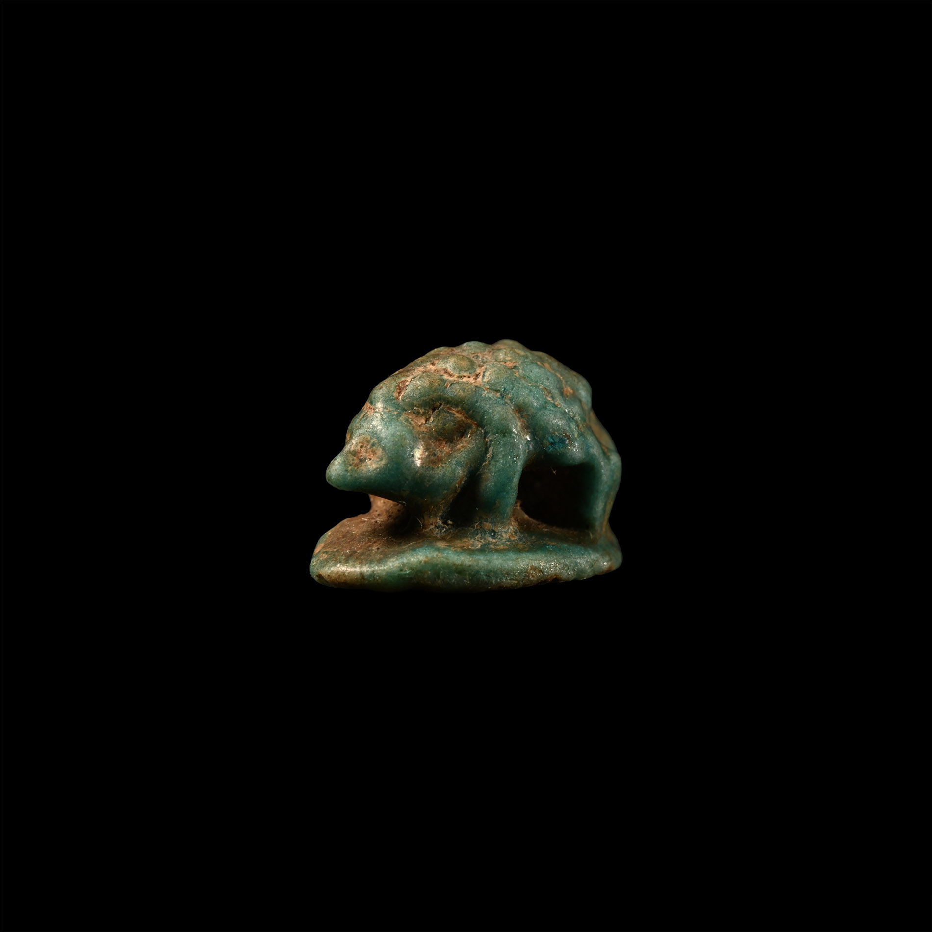 Egyptian Blue Faience Hedgehog Amulet with Hieroglyphs