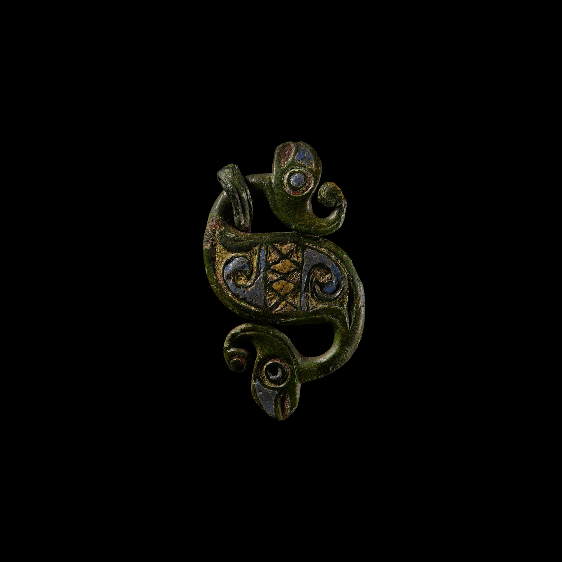 Very Large Celtic Enamelled Bronze Dragonesque Brooch