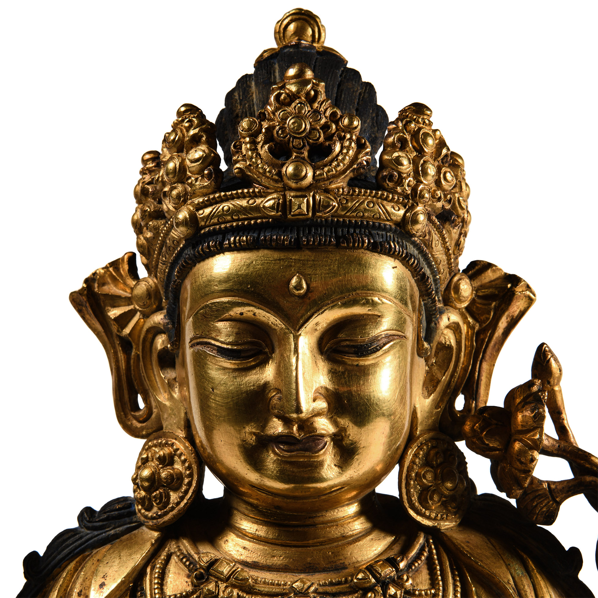 Sino-Tibetan Gilt Bronze Seated Figure of Four-Armed Guanyin