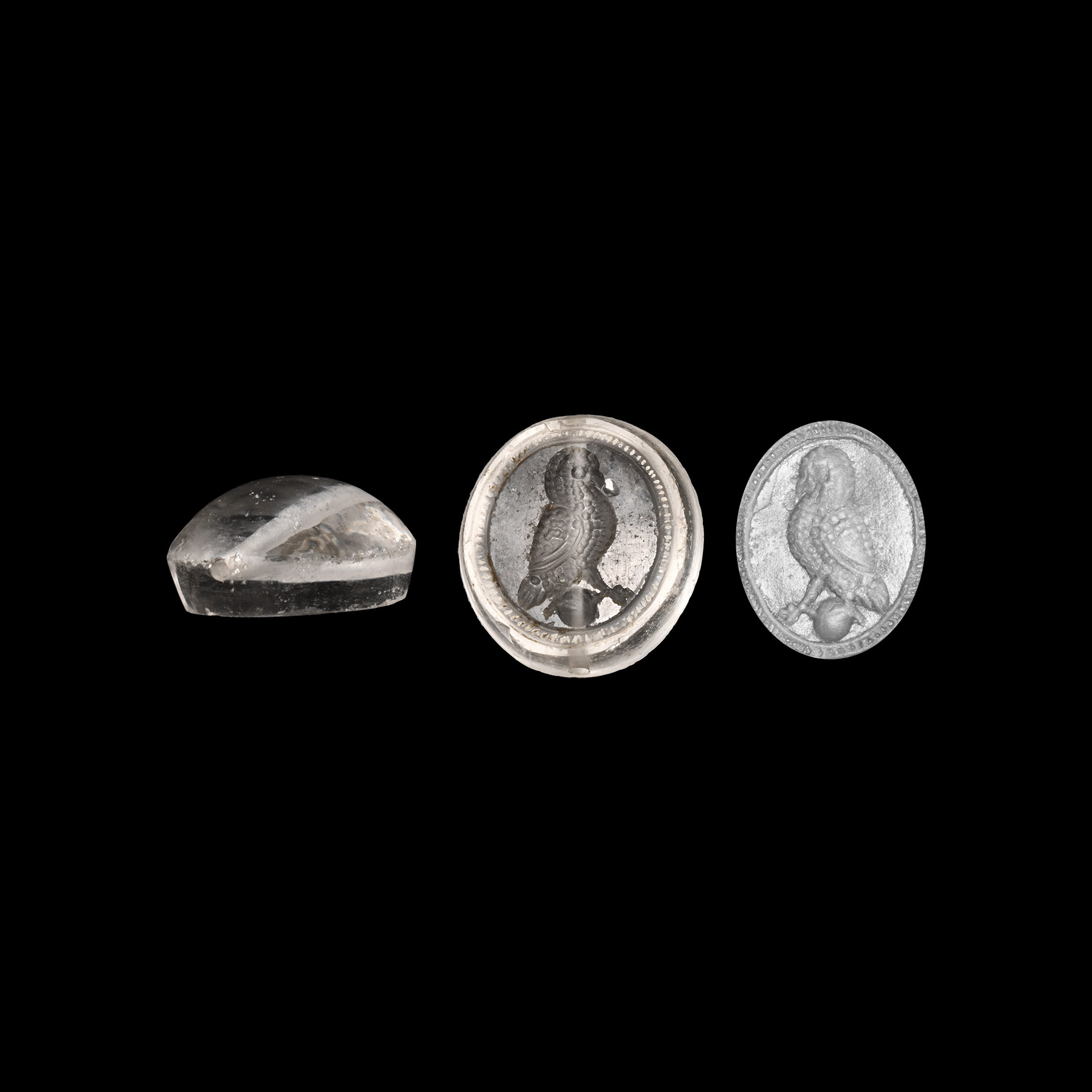 Rock Crystal Seal Bead with Owl