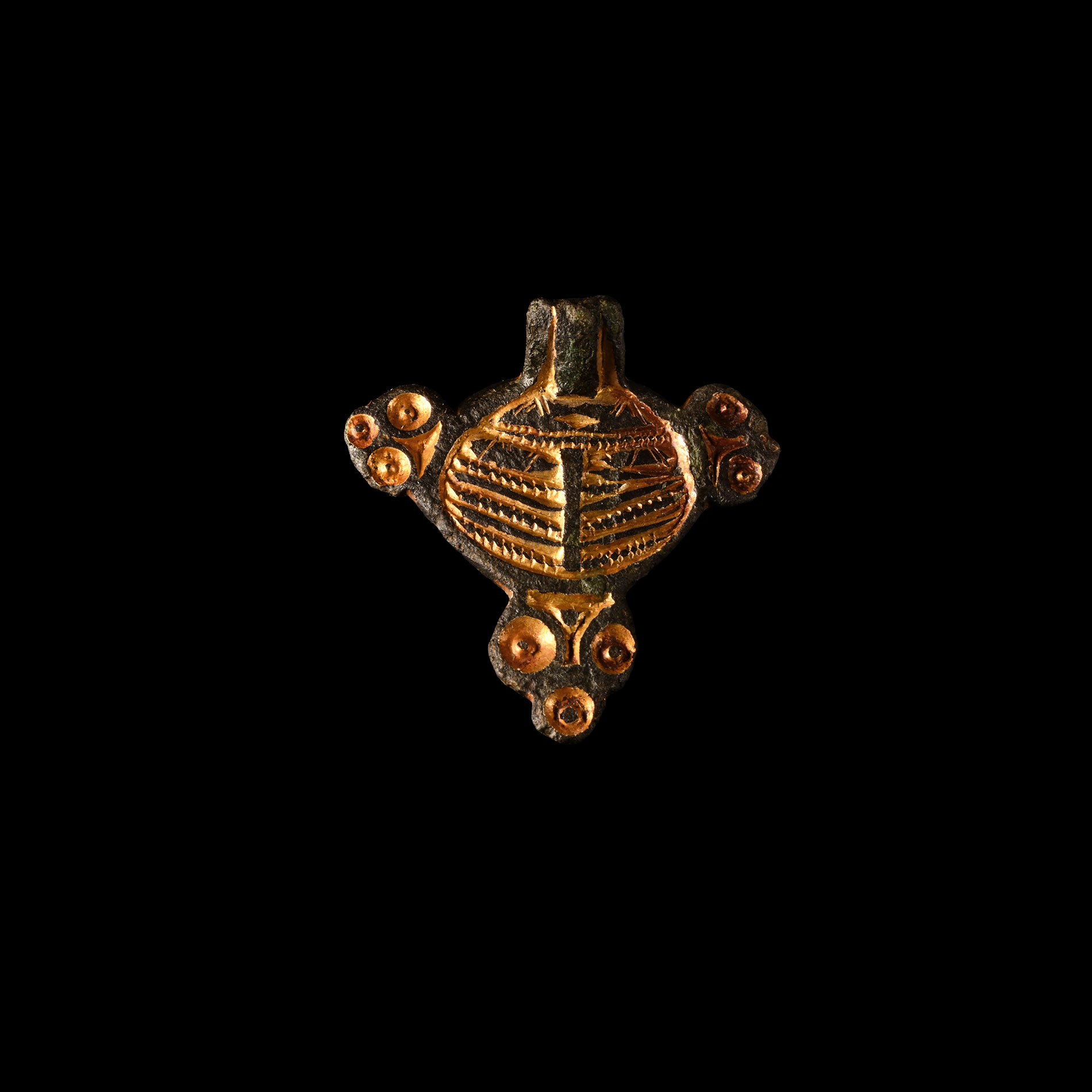 Anglo-Saxon Chip-Carved Gilt-Bronze Brooch Fragment