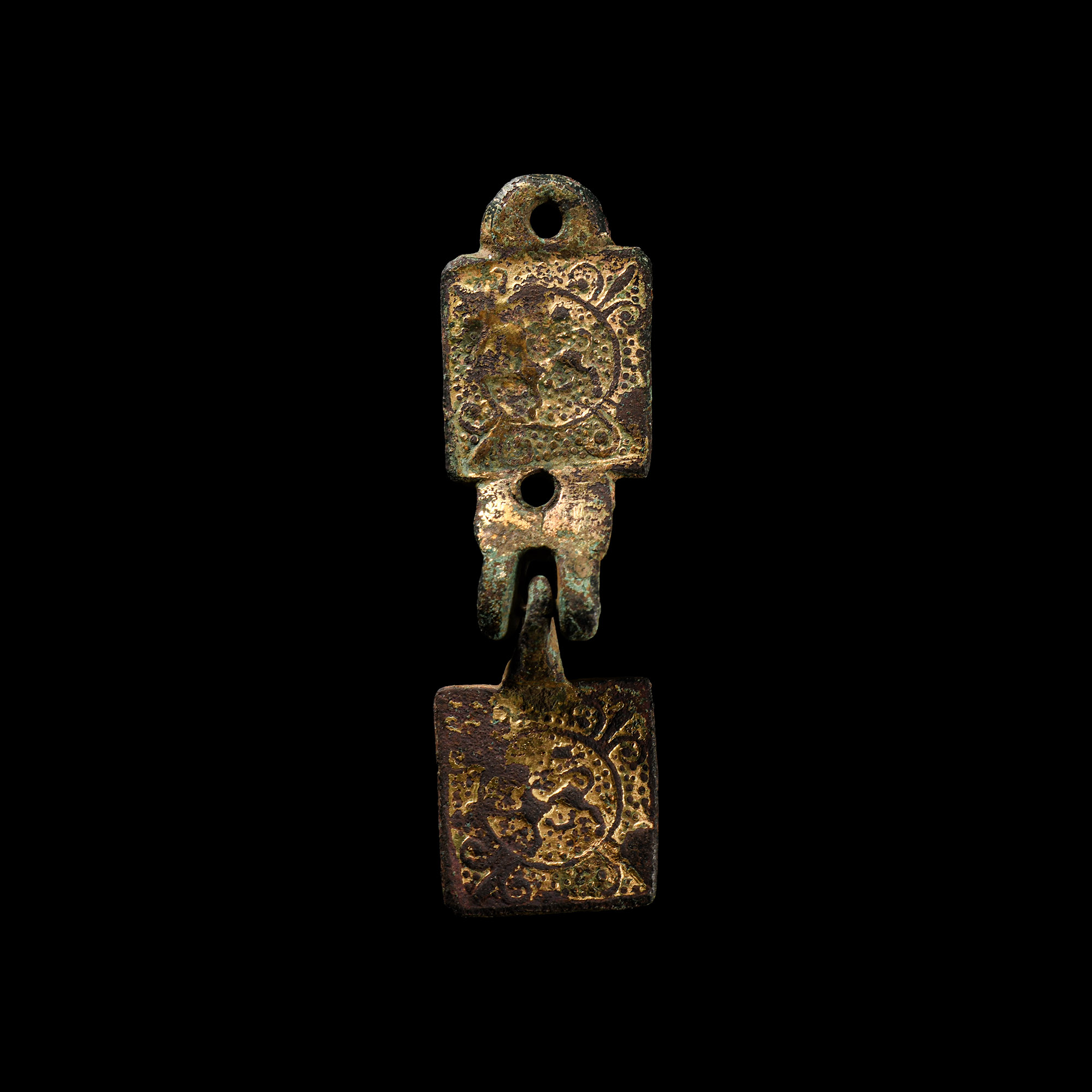 Medieval Gilt Bronze Knight's Heraldic Horse Harness Pendant with Hanger