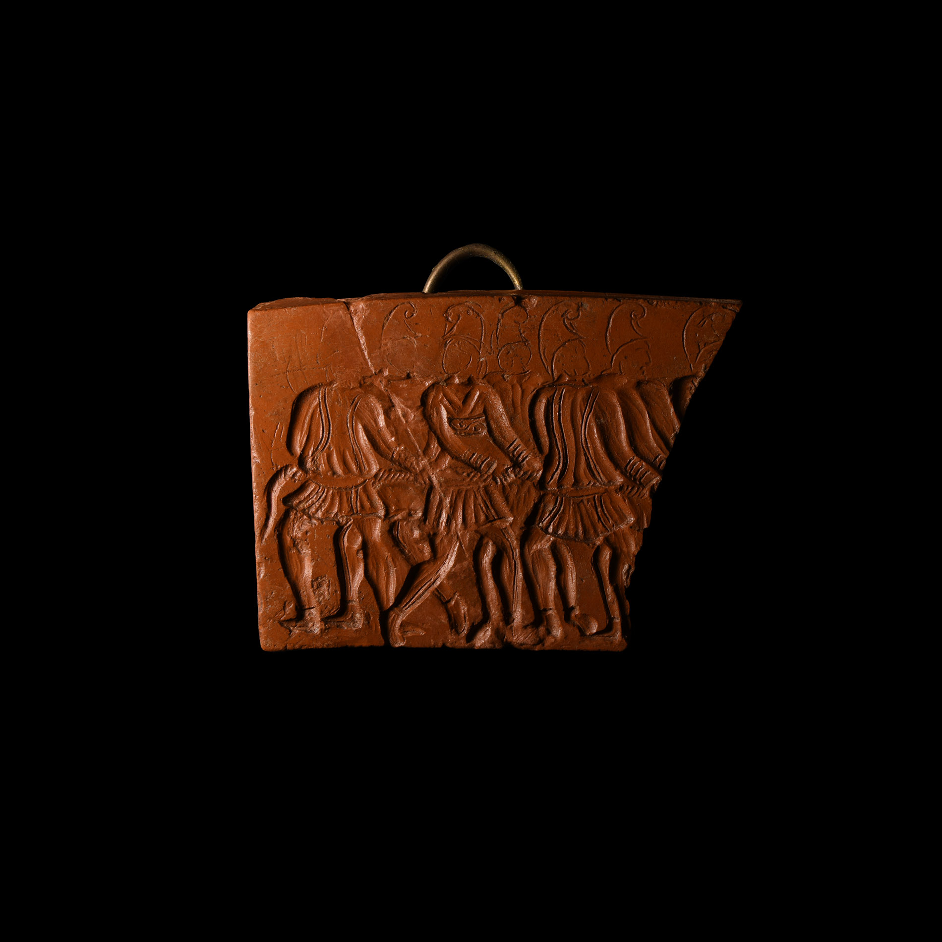 Roman Redware Sherd with Warriors from the Trojan Cycle