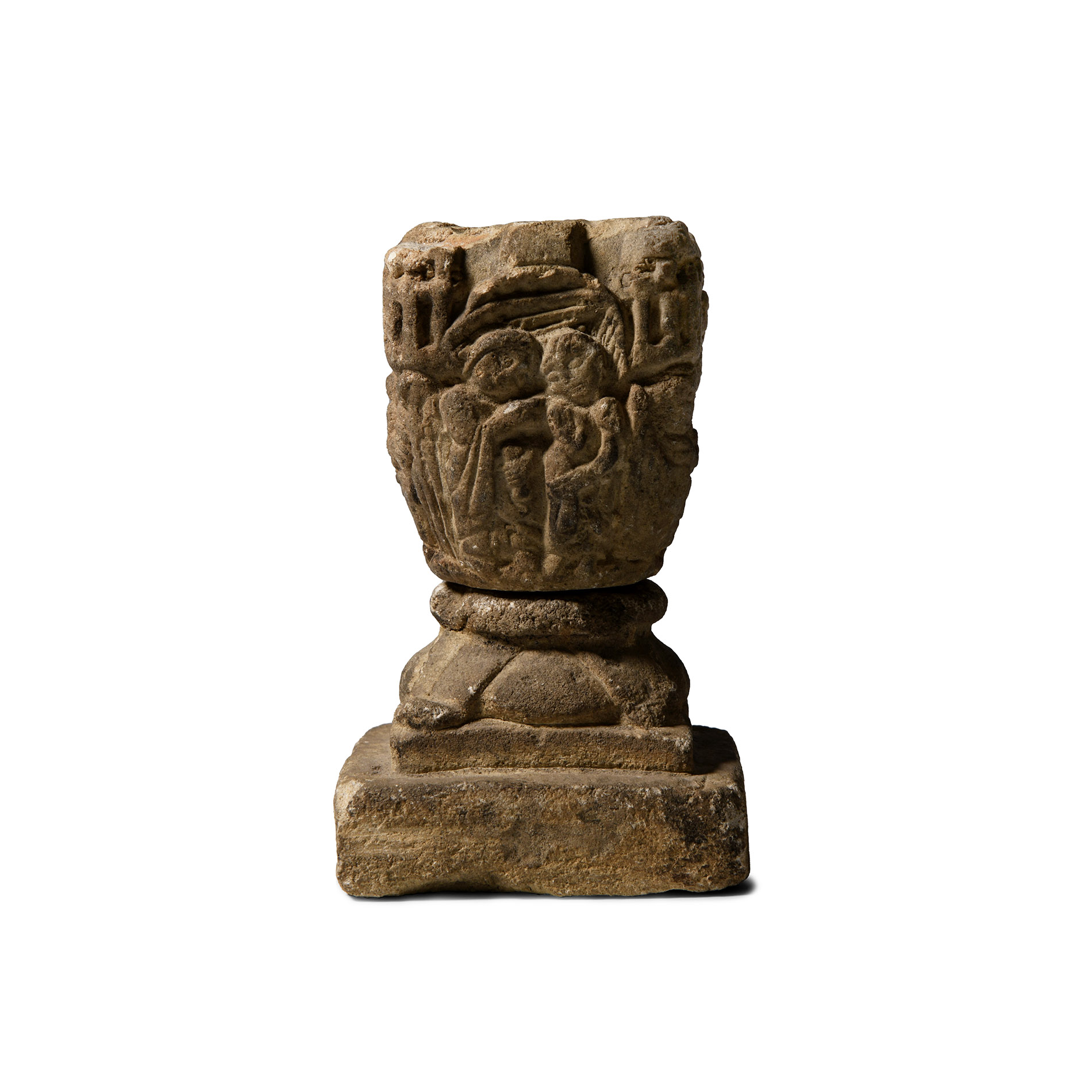 Medieval Limestone Finial with Scenes from the Nativity