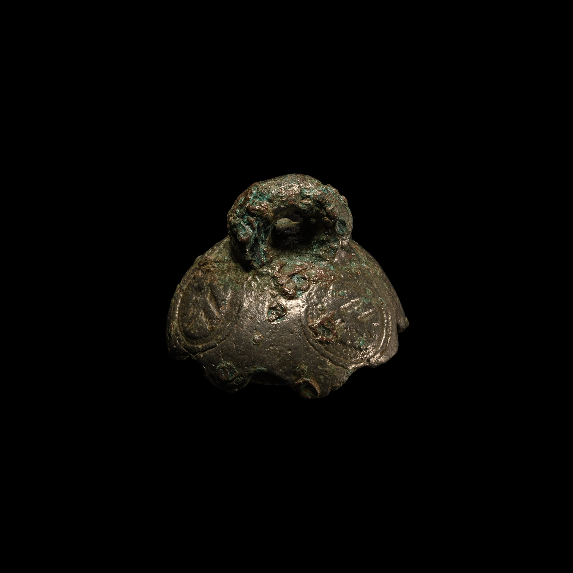 Medieval Bronze Steelyard Weight with Heraldic Shields