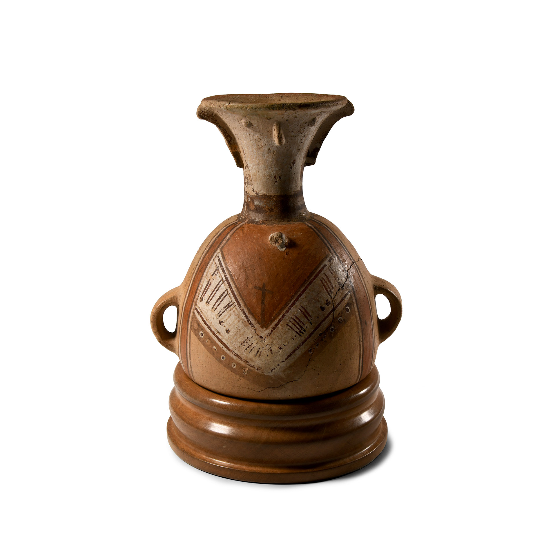 Pre-Columbian Painted Peruvian Inca Libation Vessel